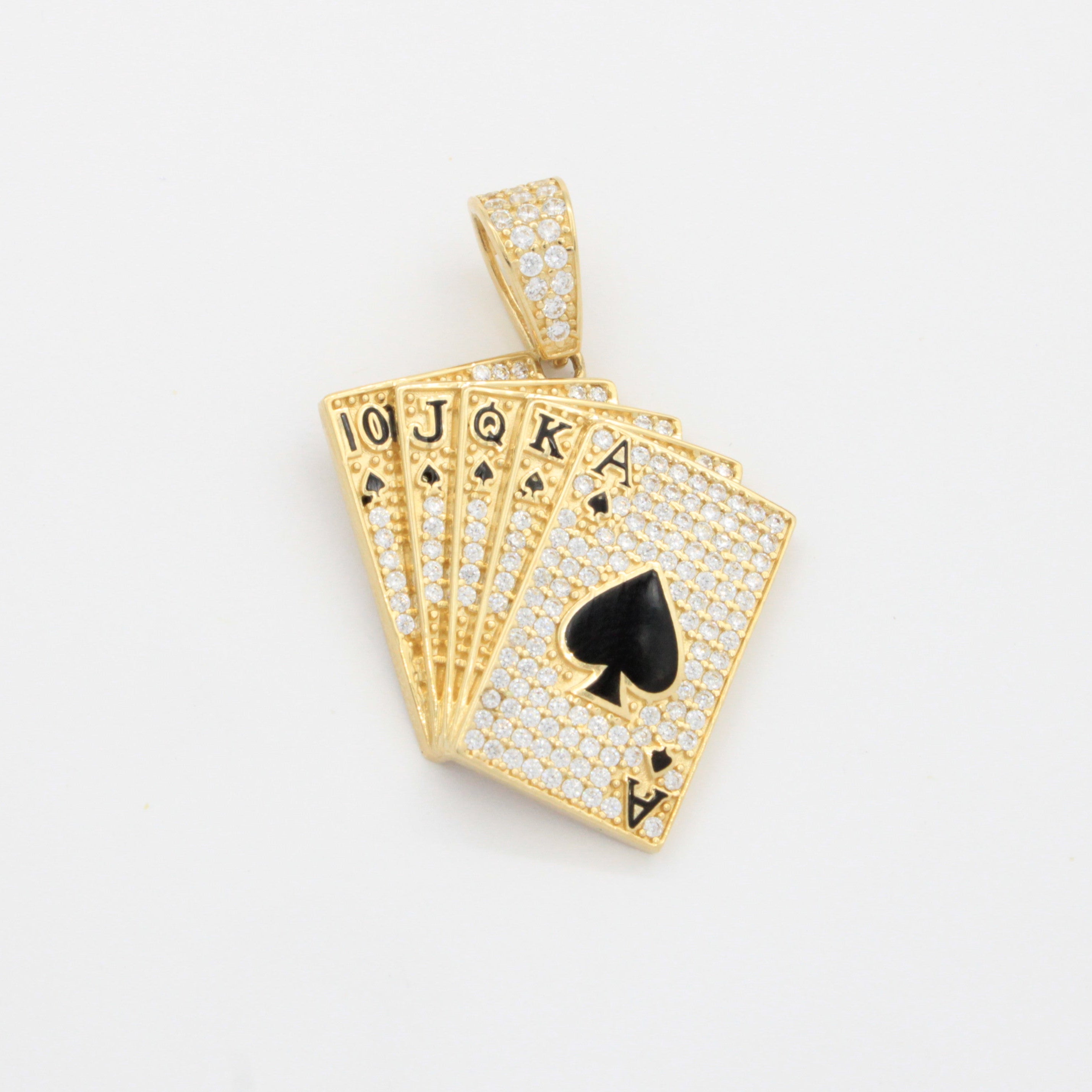 Dije de Oro 14k Mano de Cartas Juego de Picas Negras Detallada con Zirconias mod. 10780
