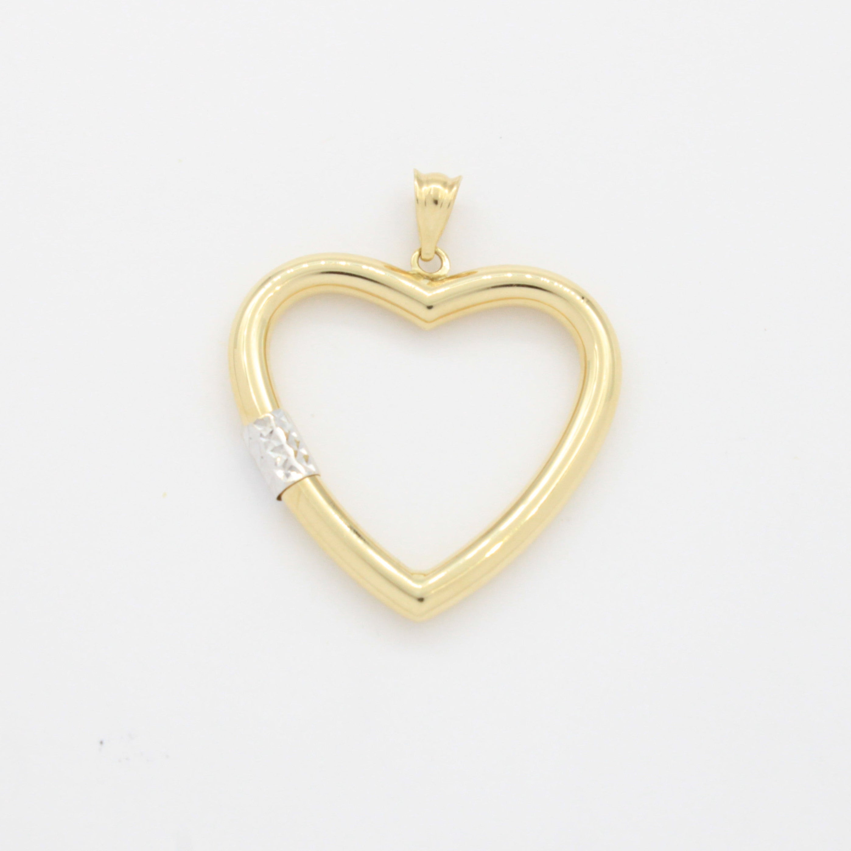 Dije de Oro 14k Corazón Hueco de Diseño Tubular Detallado con Diamantado Blanco mod. 10776