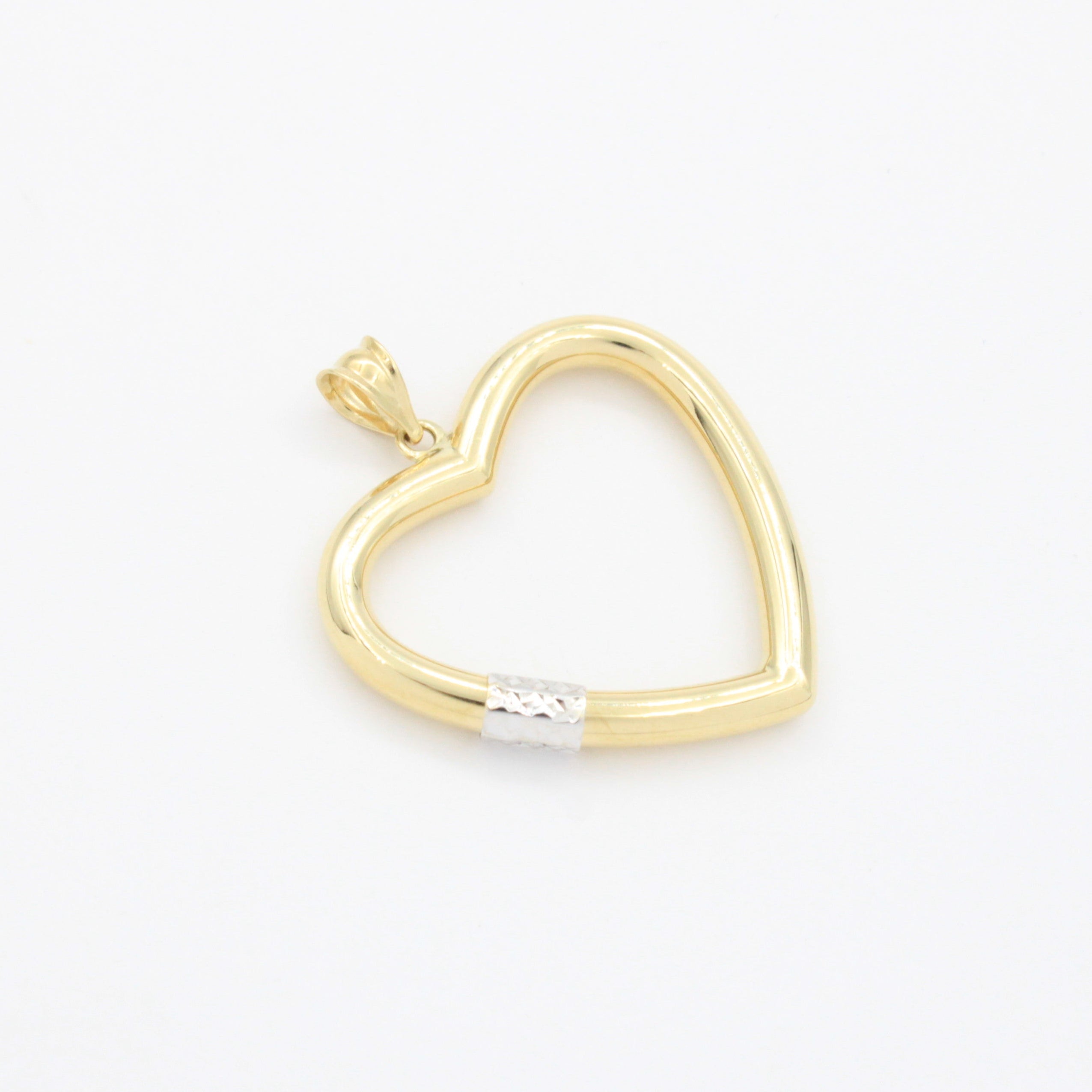 Dije de Oro 14k Corazón Hueco de Diseño Tubular Detallado con Diamantado Blanco mod. 10776