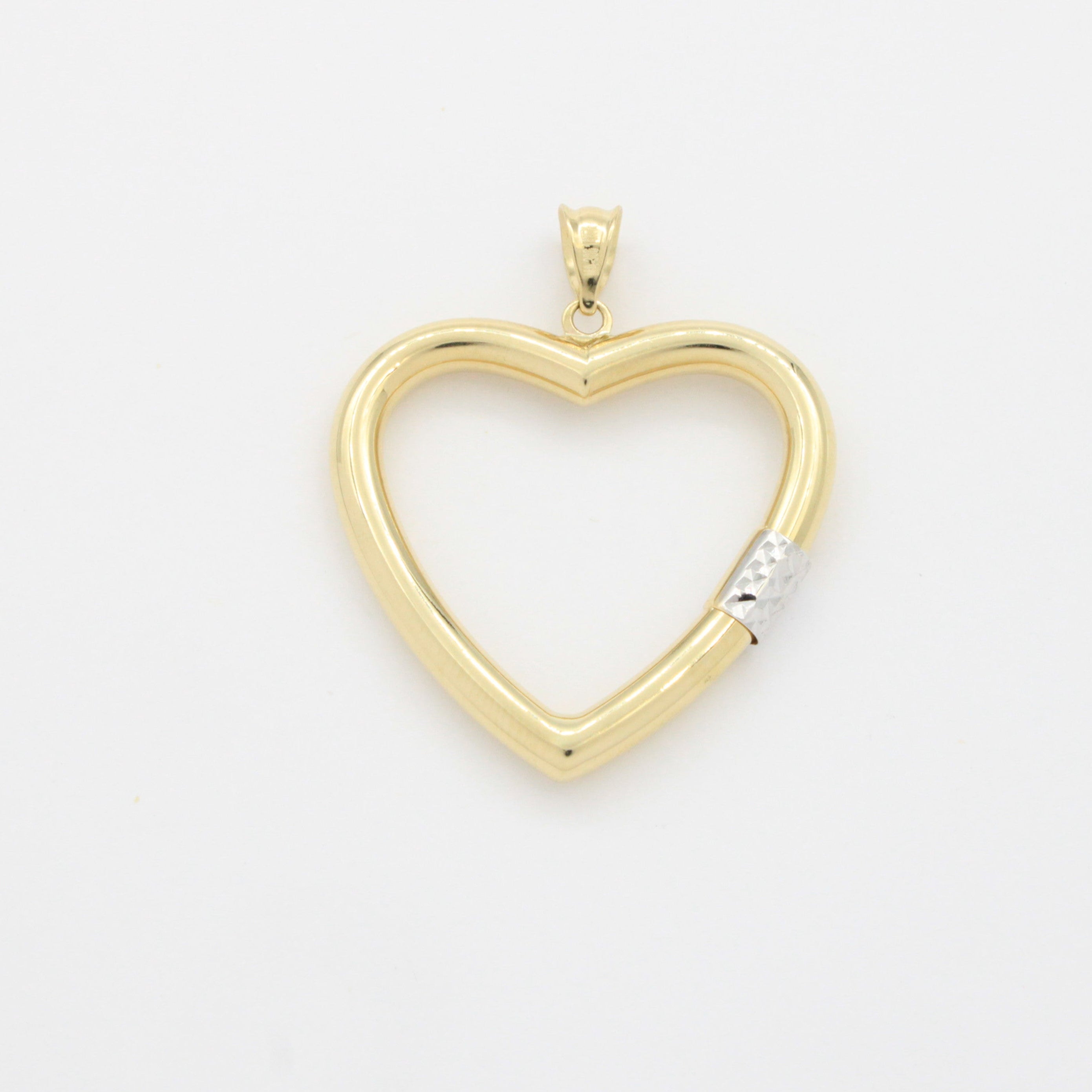 Dije de Oro 14k Corazón Hueco de Diseño Tubular Detallado con Diamantado Blanco mod. 10776
