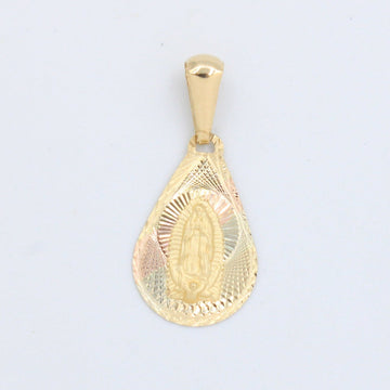 Medalla de oro 14k Virgen de Guadalupe Diseño de Gota Diamantado y Mate mod. 10181