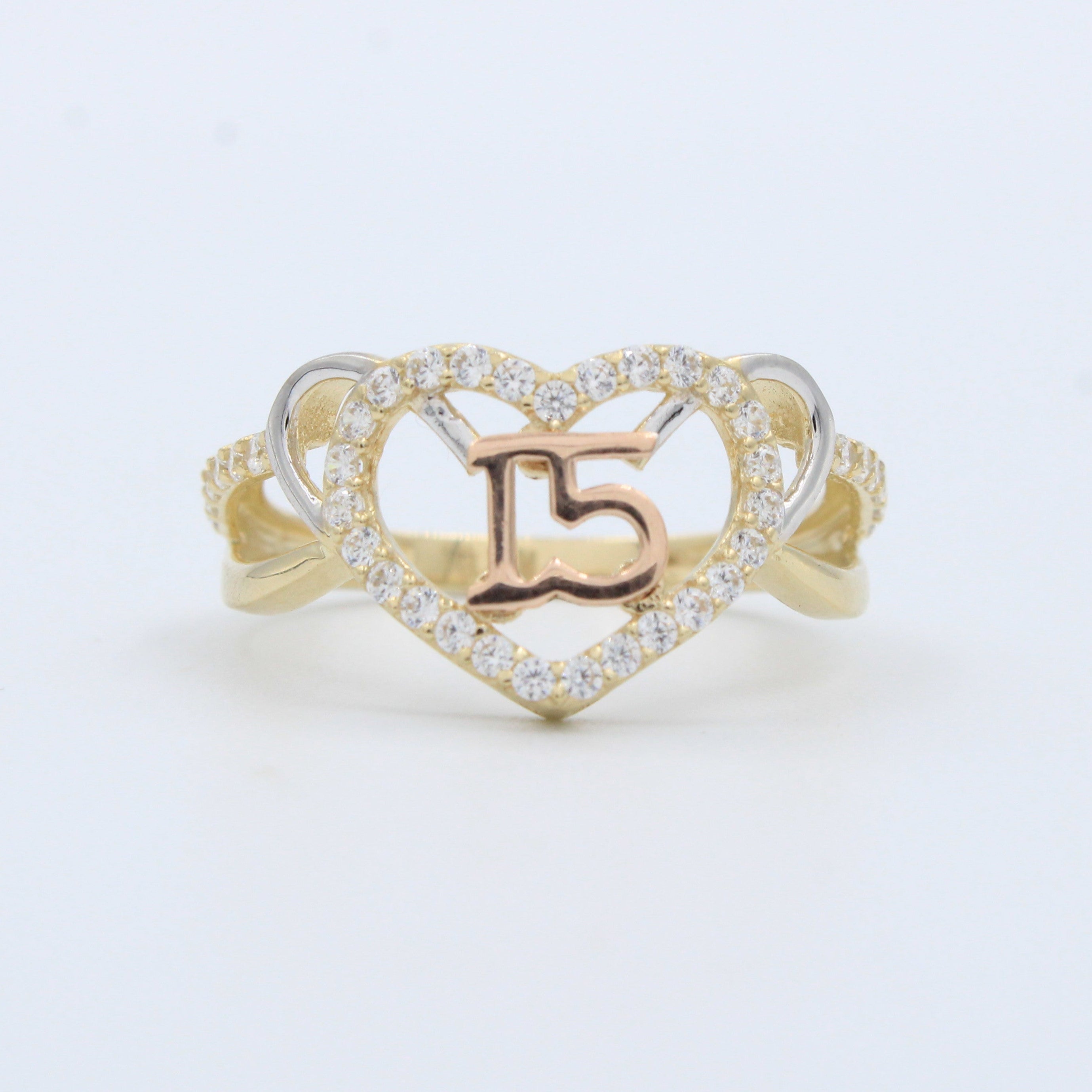 Anillo XV Años de Oro 14k Diseño Elegante con Número mod. 10206