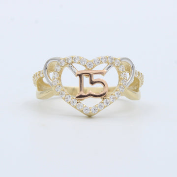 Anillo XV Años de Oro 14k Diseño Elegante con Número mod. 10206