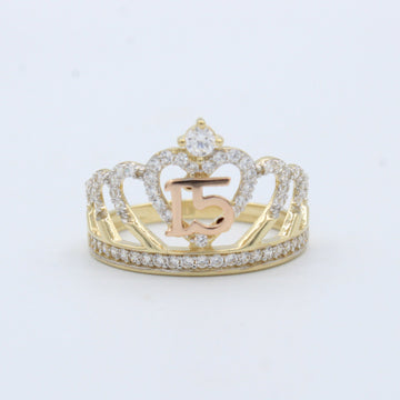 Anillo XV Años de Oro 14k Corona con Número mod. 10207