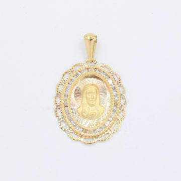 Medalla de oro 14k Sagrado Corazón de Jesús Diseño Oval Diamantado con Incrustado de Zirconias mod. 10184