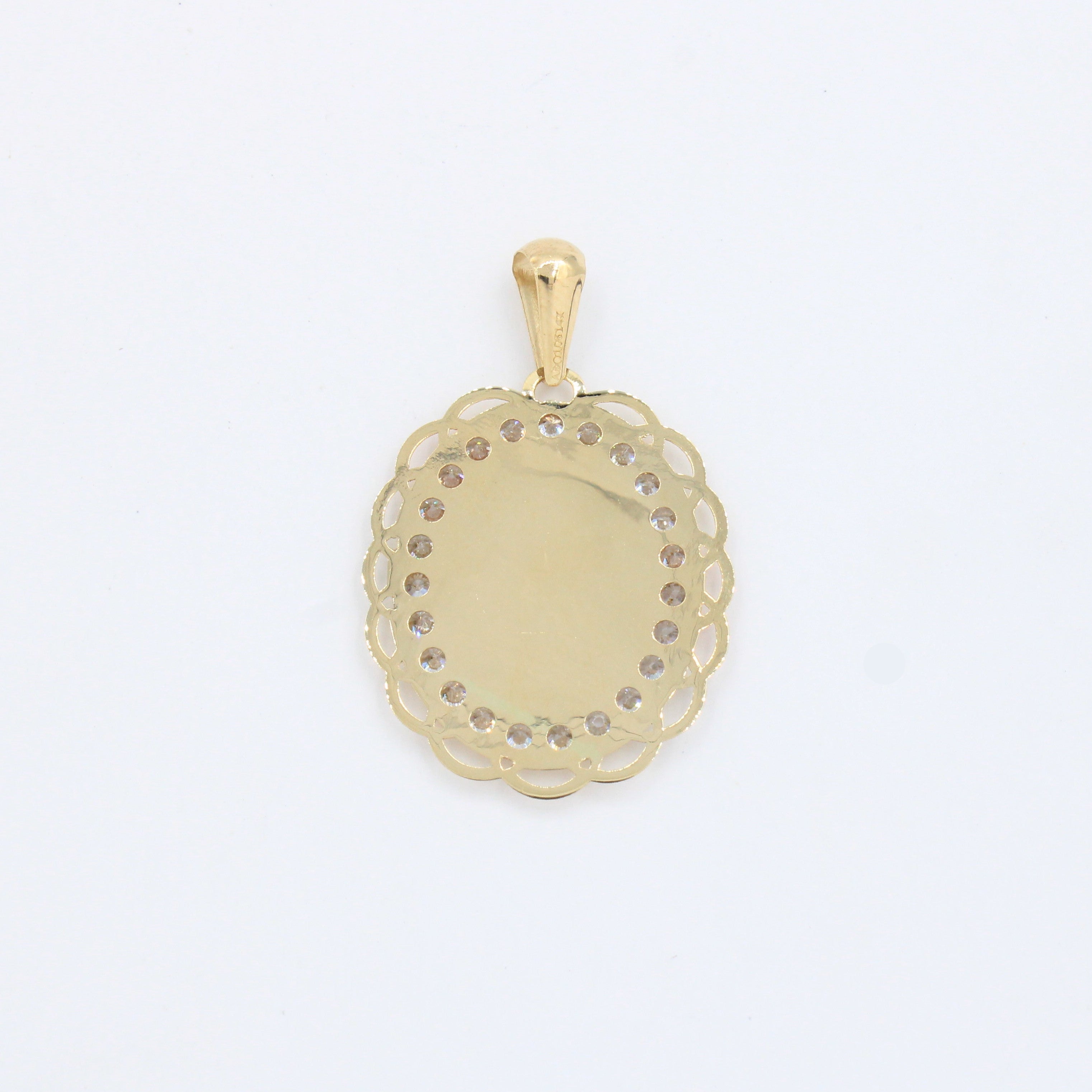 Medalla de oro 14k Sagrado Corazón de Jesús Diseño Oval Diamantado con Incrustado de Zirconias mod. 10184