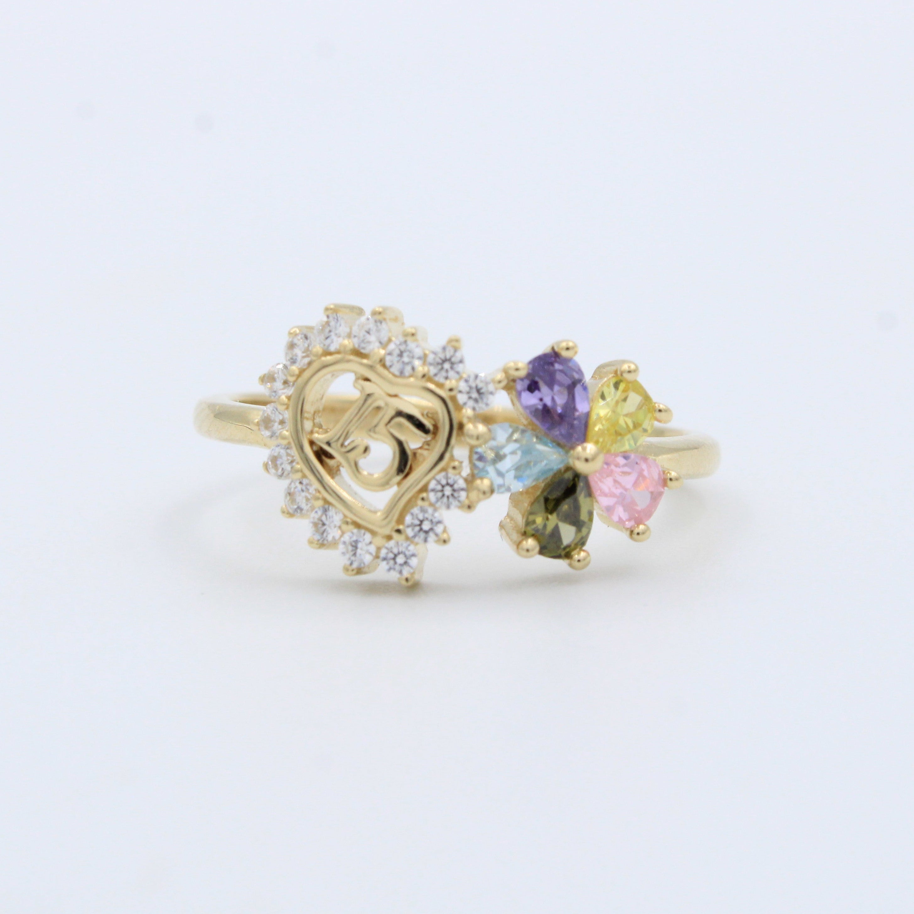 Anillo XV Años de Oro 14k Diseño Especial con Zirconias de Colores mod. 10211