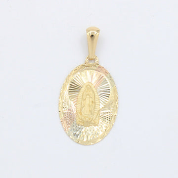 Medalla de oro 14k Virgen de Guadalupe Diseño Oval Diamantado y Mate mod. 10182