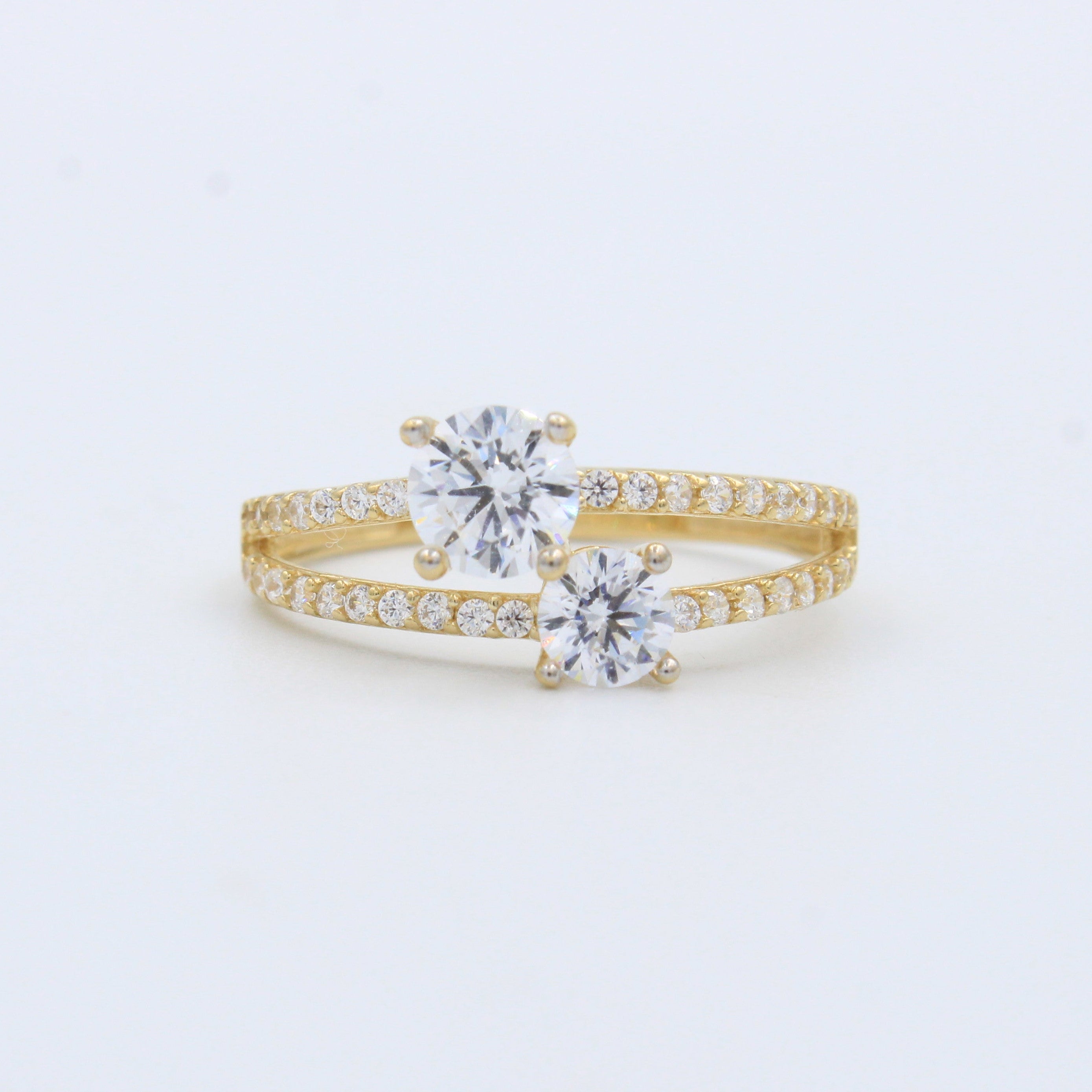 Anillo de Oro 14k Doble Línea con Zirconias mod. 10219