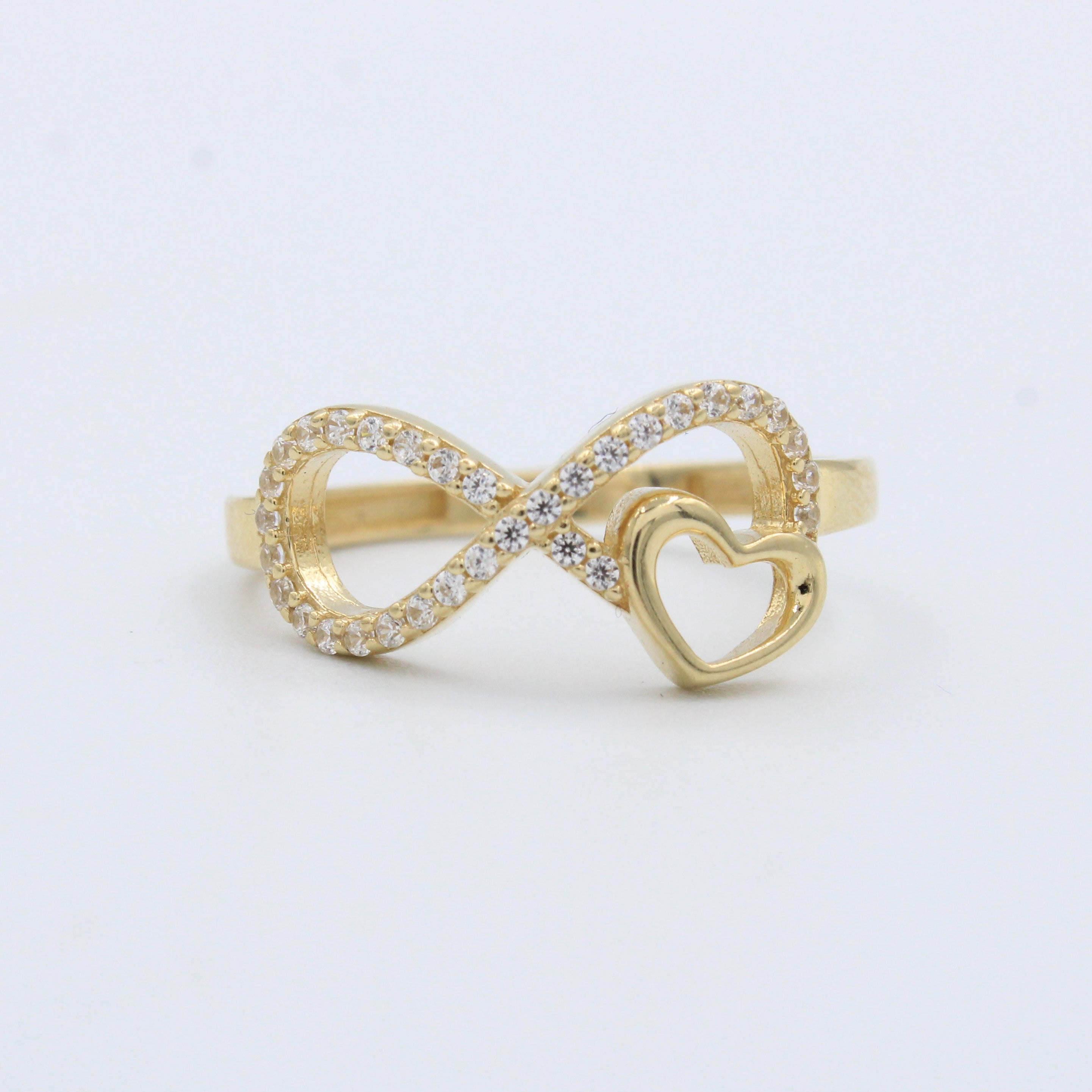 Anillo de Oro 14k Infinito con Zirconias y Corazón mod. 10222