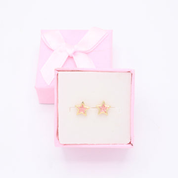 Broquel 10k Estrellas de Zirconias Rosas Mod. 11123
