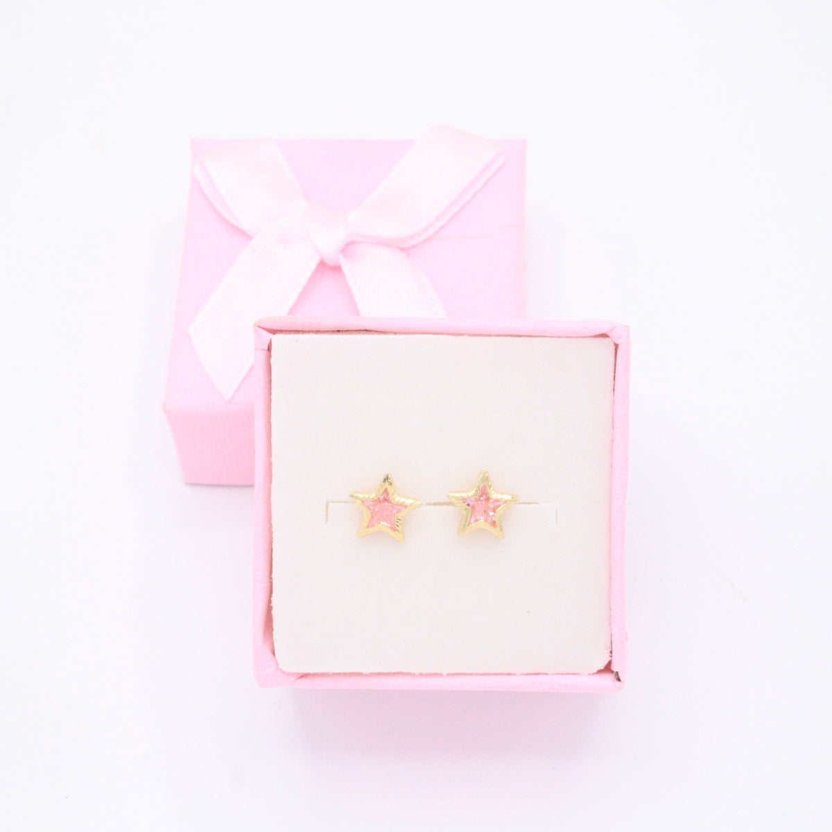 Broquel 10k Estrellas de Zirconias Rosas Mod. 11123