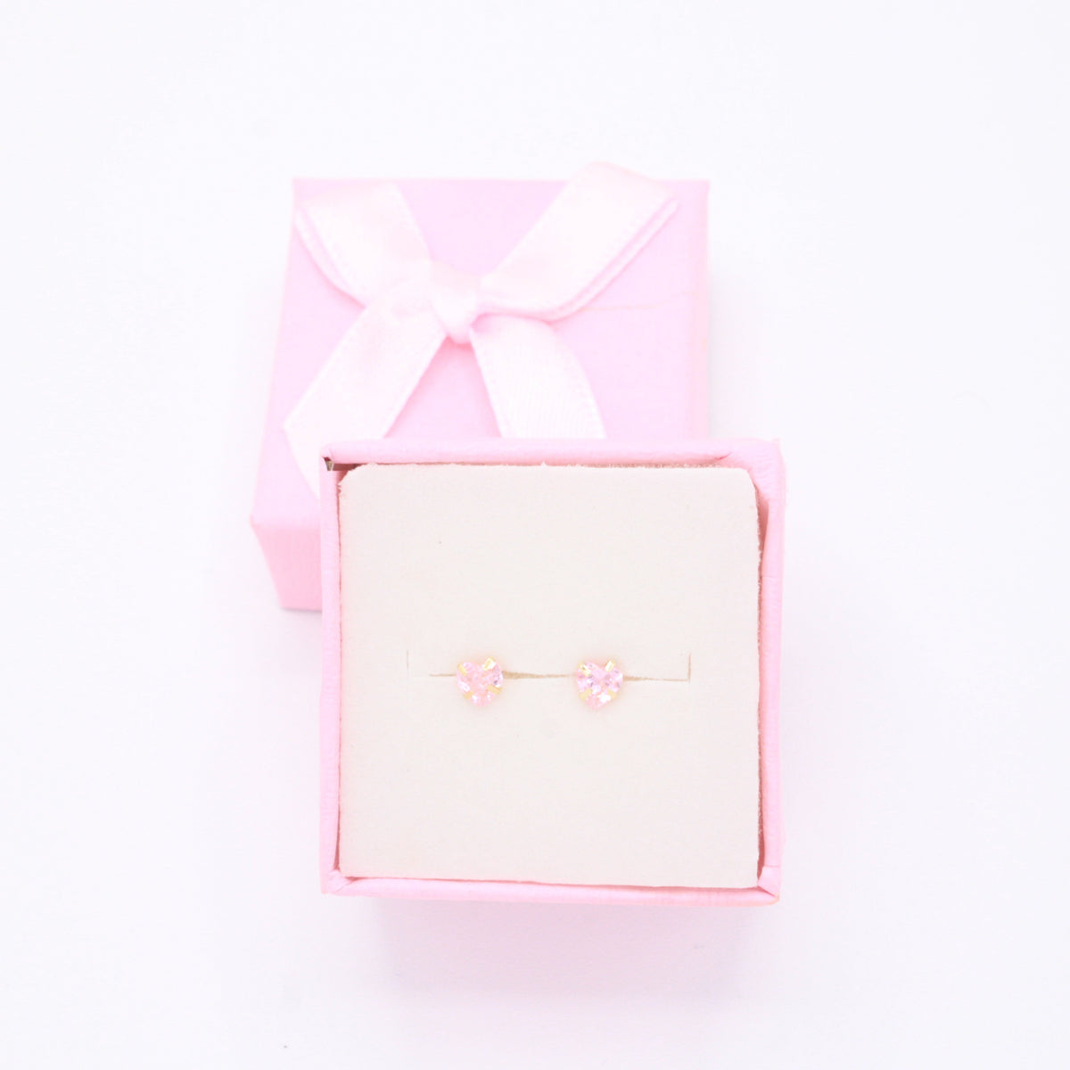 Broquel 10k Zirconia Rosa en Forma de Corazón Mod. 11130