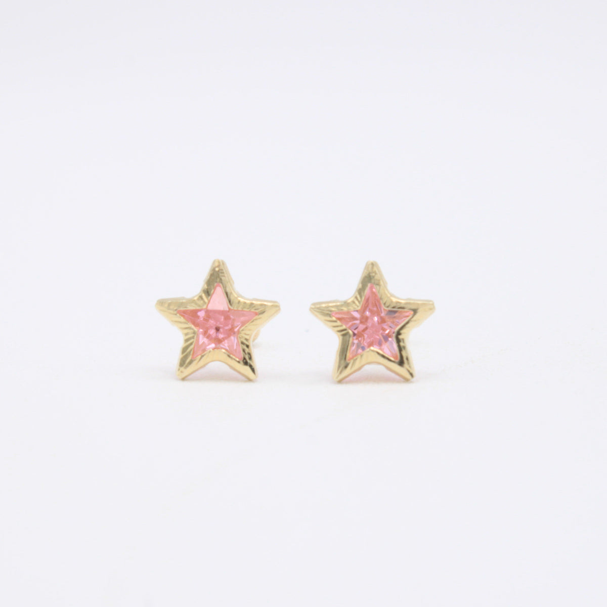 Broquel 10k Estrellas de Zirconias Rosas Mod. 11123