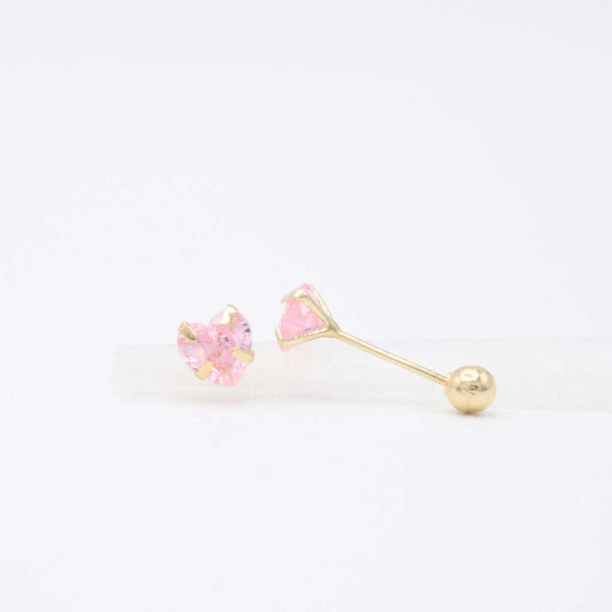 Broquel 10k Zirconia Rosa en Forma de Corazón Mod. 11130