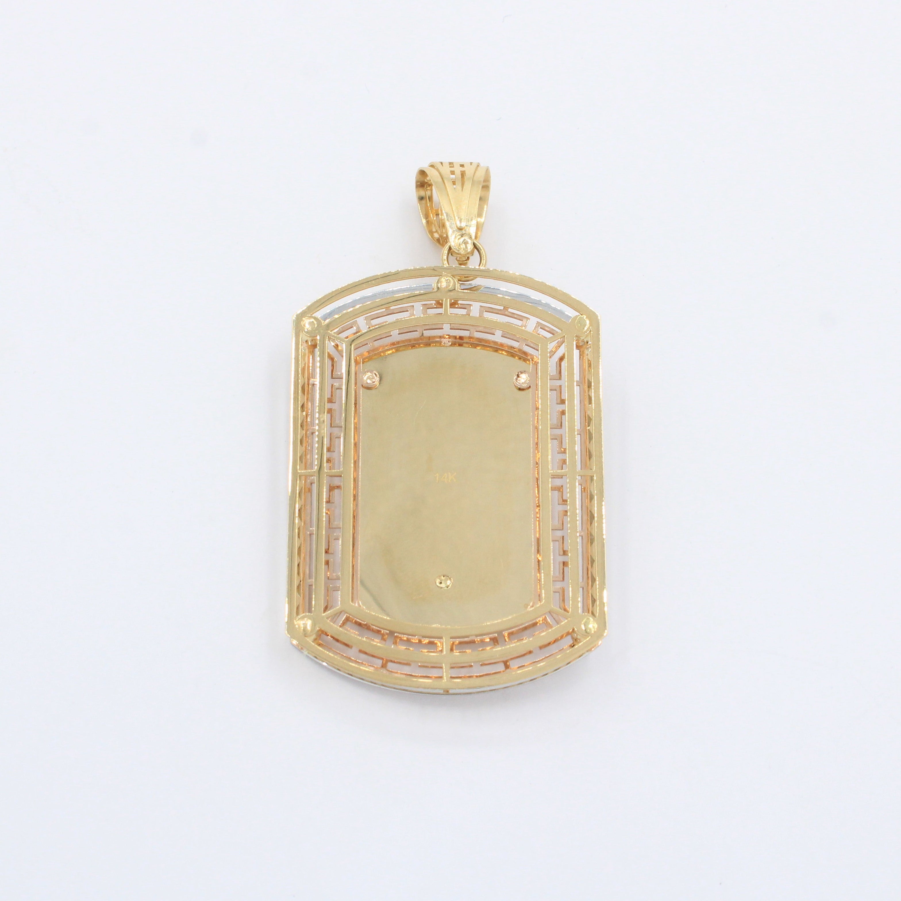 Dije de Oro 14k Religioso de Diseño Plus con Crucifijo Detallado con Grecas e Inscripción del Padre Nuestro mod. 10251