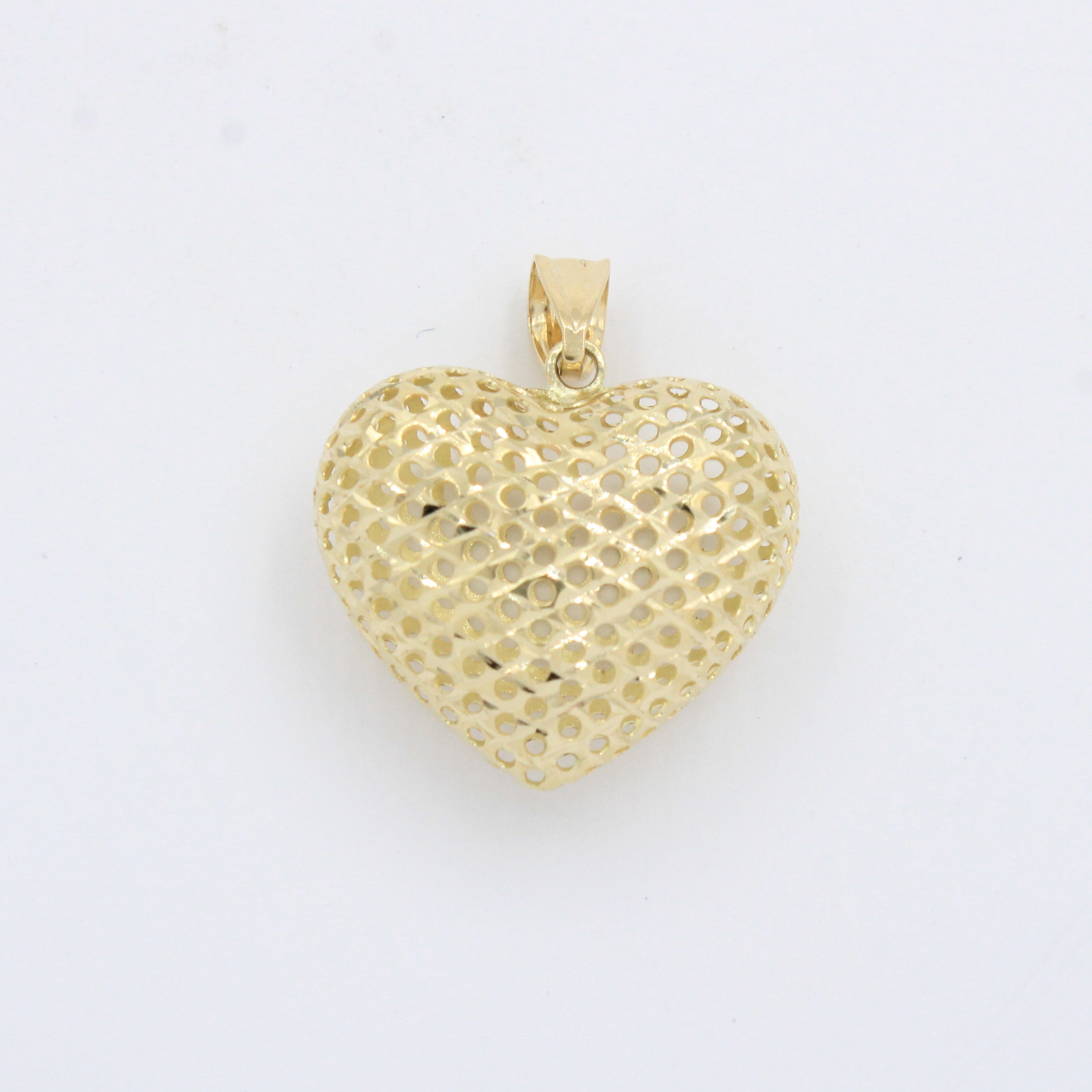Dije de Oro 14k Corazón Inflado Hueco en Diseño de Red Brillante mod. 10261