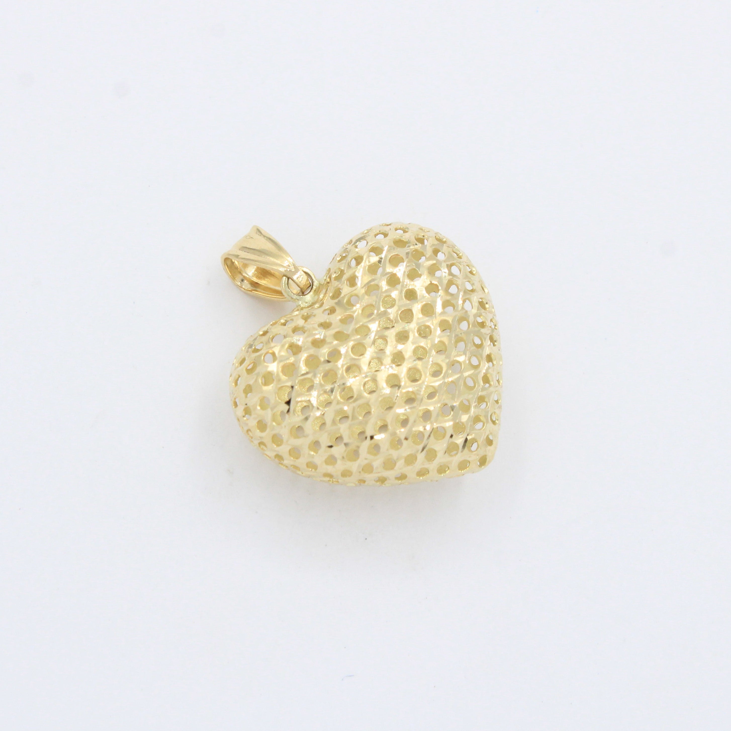 Dije de Oro 14k Corazón Inflado Hueco en Diseño de Red Brillante mod. 10261