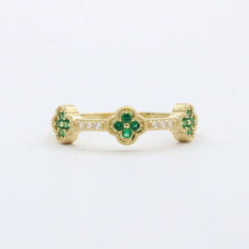Anillo de Oro 14k con Trébolesde Zirconia Verde mod. 10272