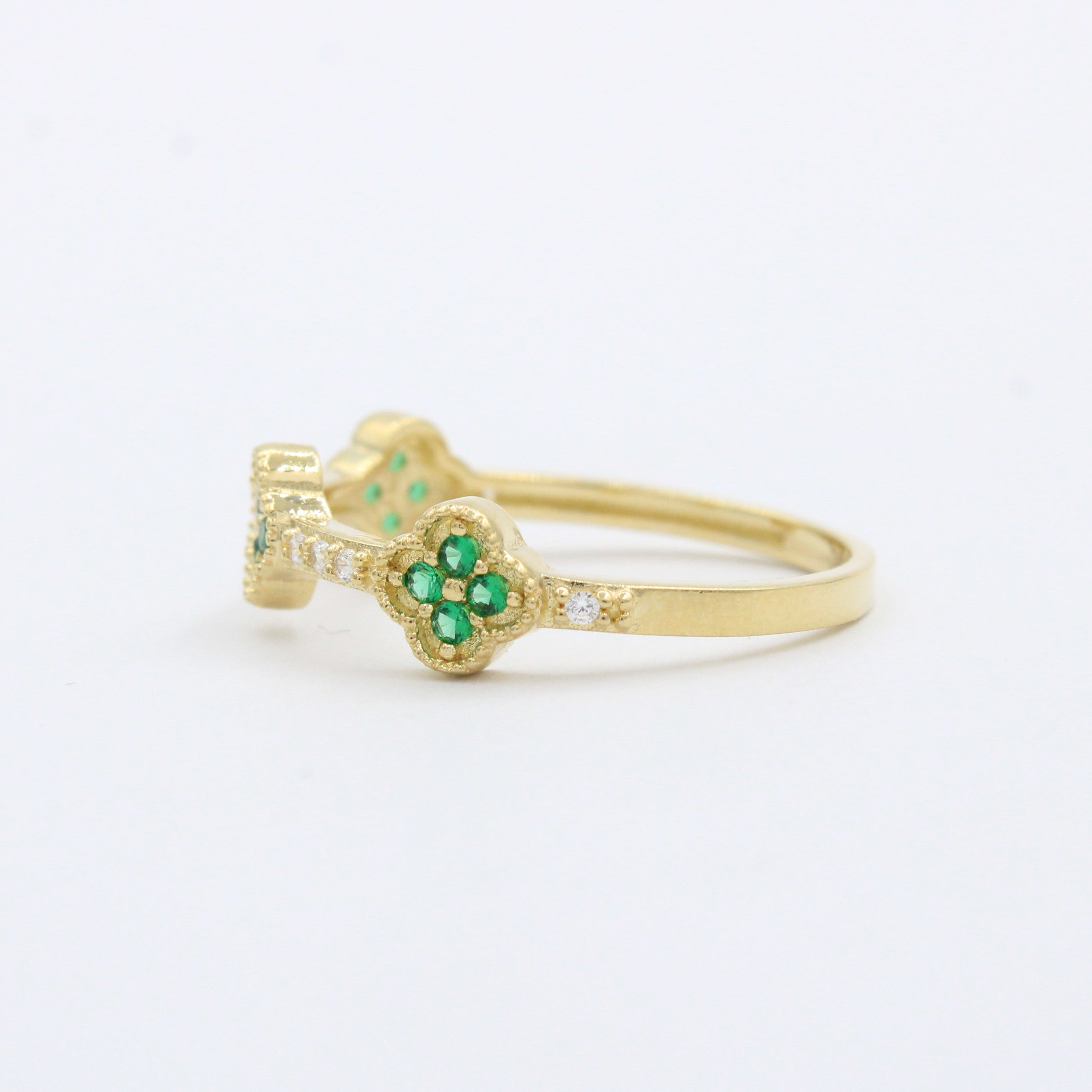 Anillo de Oro 14k con Trébolesde Zirconia Verde mod. 10272
