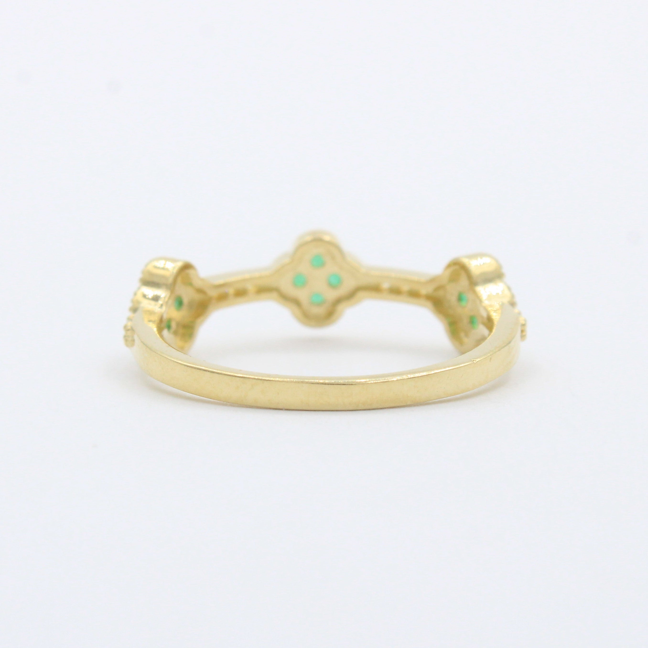 Anillo de Oro 14k con Trébolesde Zirconia Verde mod. 10272