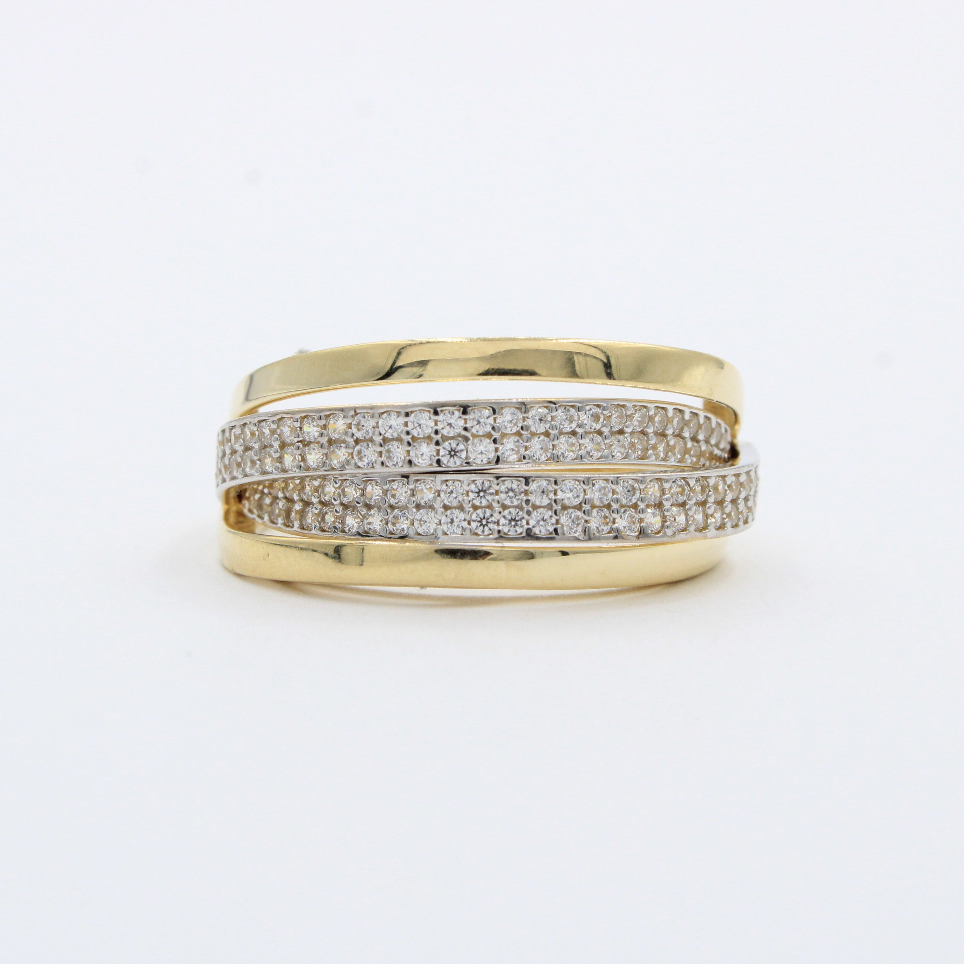 Anillo de Oro 14k Modelo Elegante con Líneas Incrustadas de Zirconias mod. 10277
