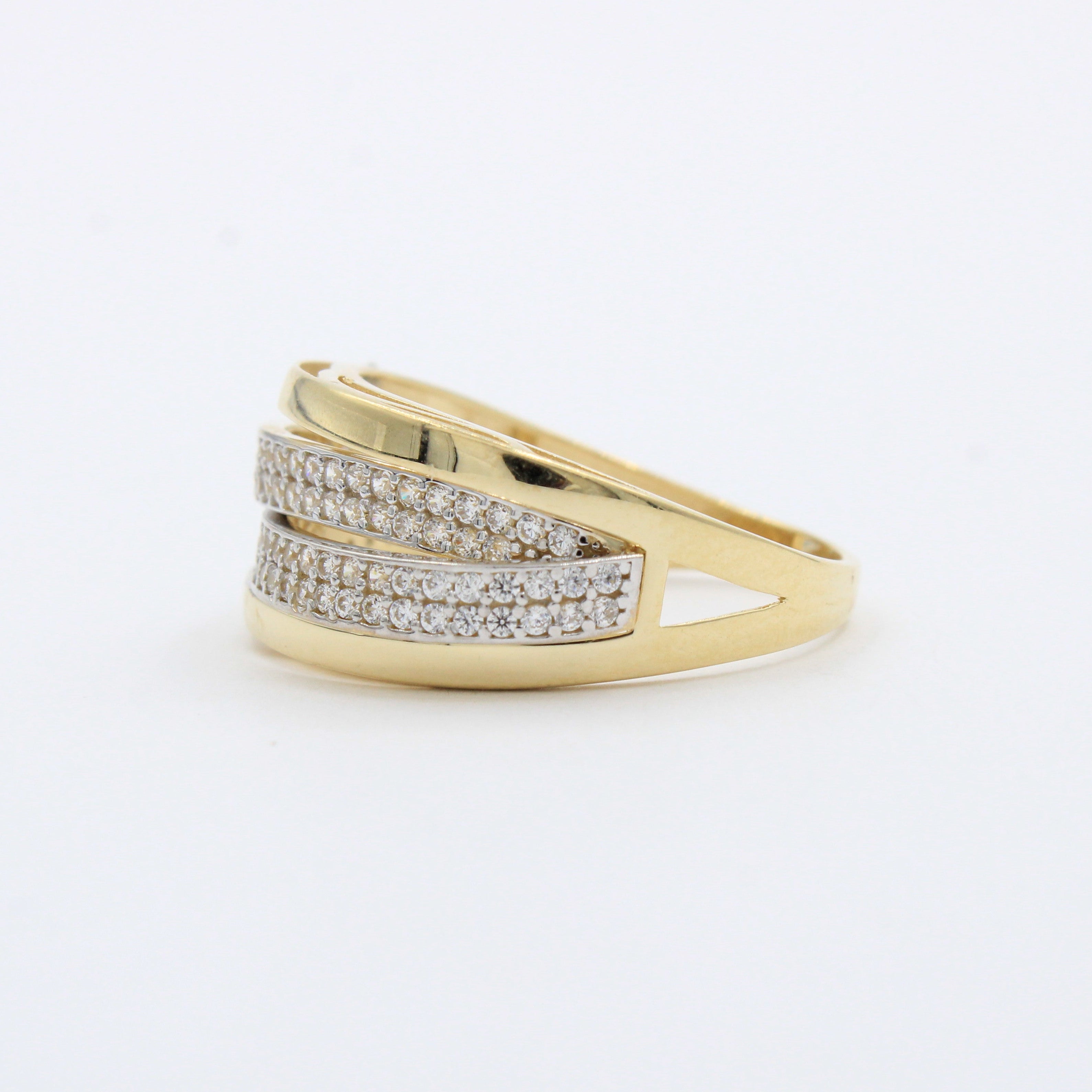 Anillo de Oro 14k Modelo Elegante con Líneas Incrustadas de Zirconias mod. 10277