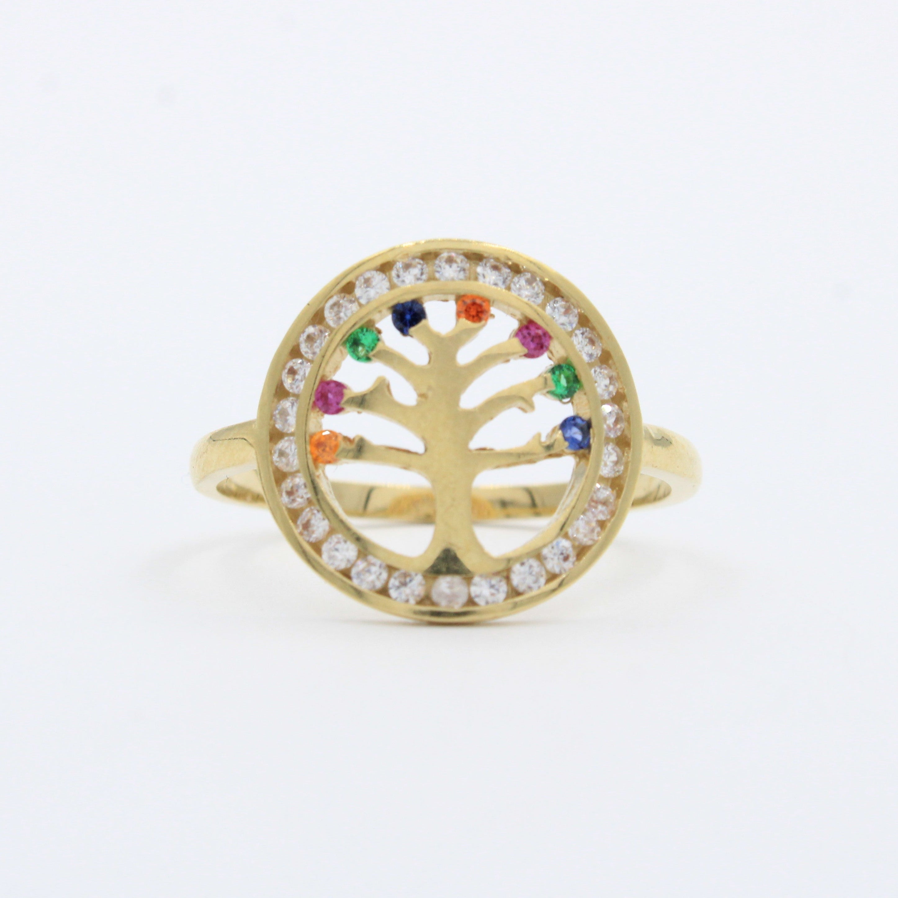 Anillo de Oro 14k con Árbol de la Vida Incrustado con Zirconais mod. 10282