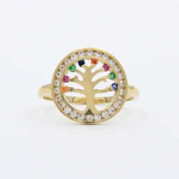Anillo de Oro 14k con Árbol de la Vida Incrustado con Zirconais mod. 10282