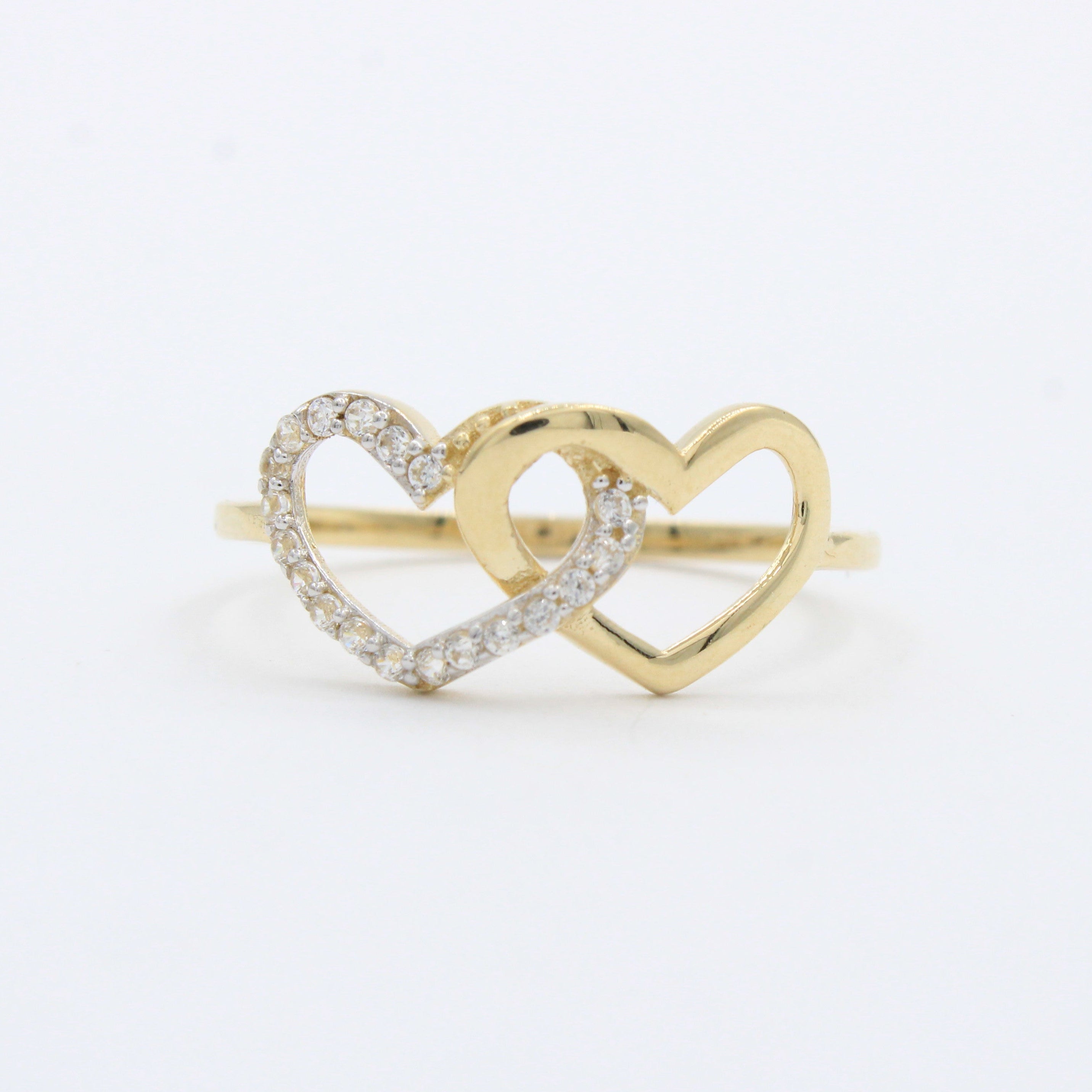 Anillo de Oro 14k Diseño Alma Gemela con Corazónes Brillantes y Zirconias mod. 10287