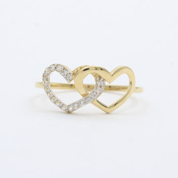 Anillo de Oro 14k Diseño Alma Gemela con Corazónes Brillantes y Zirconias mod. 10287