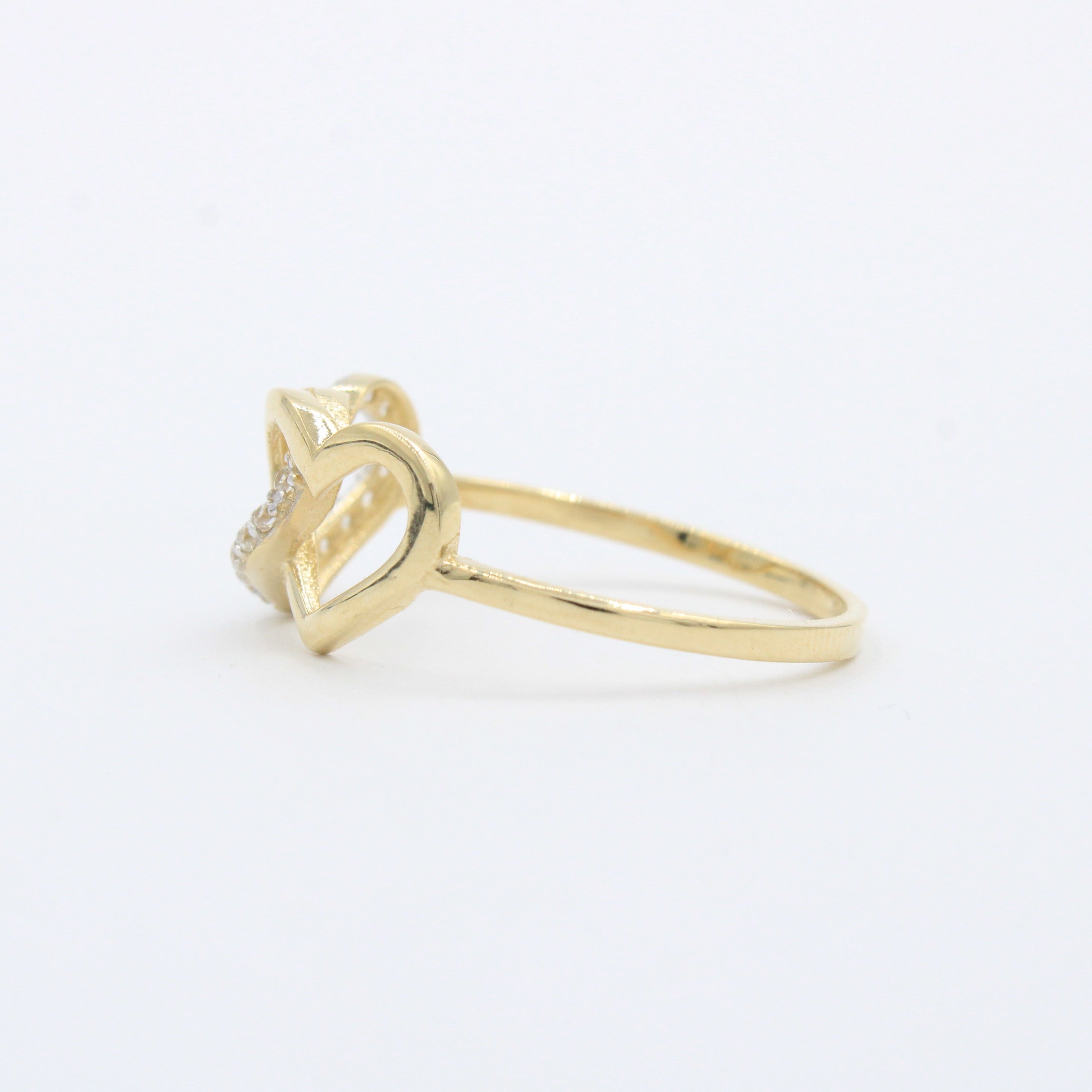 Anillo de Oro 14k Diseño Alma Gemela con Corazónes Brillantes y Zirconias mod. 10287
