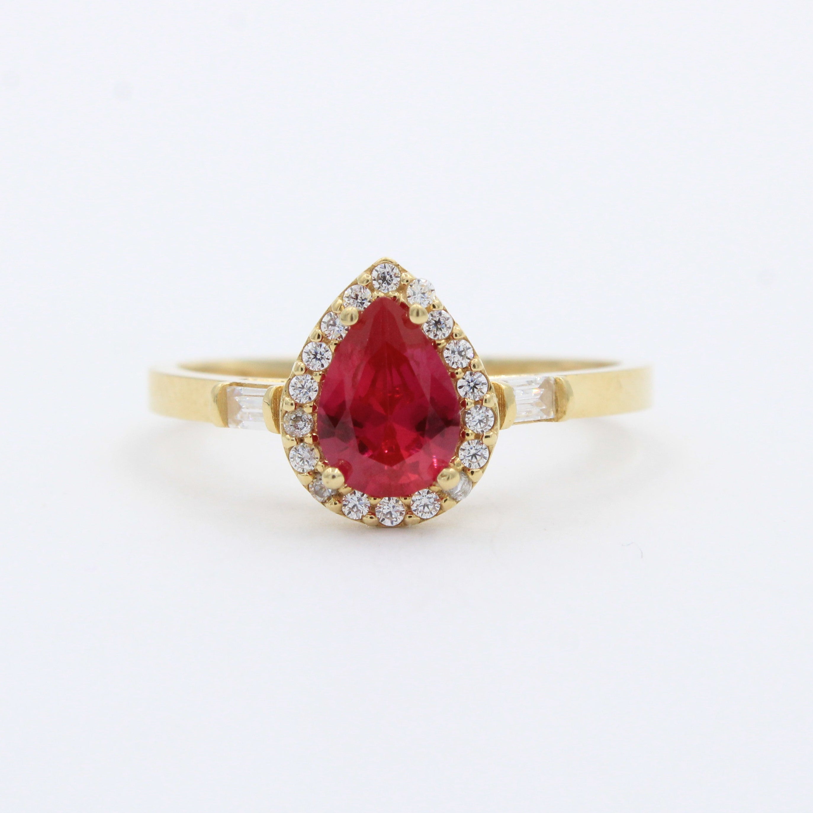 Anillo de Oro 14k Diseño Especial con Zirconia de Gota Roja mod. 10288