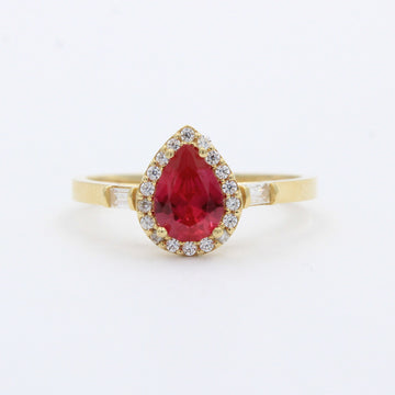 Anillo de Oro 14k Diseño Especial con Zirconia de Gota Roja mod. 10288