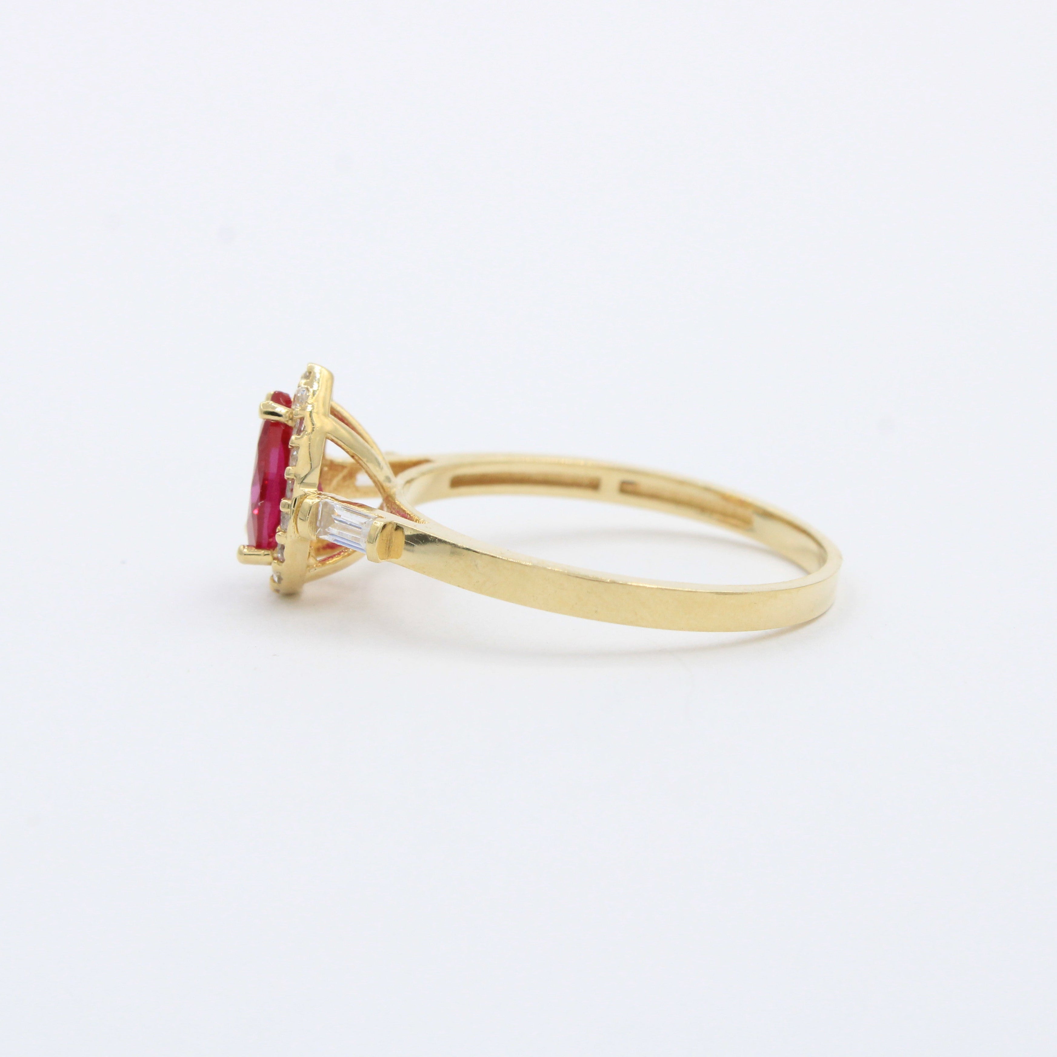 Anillo de Oro 14k Diseño Especial con Zirconia de Gota Roja mod. 10288