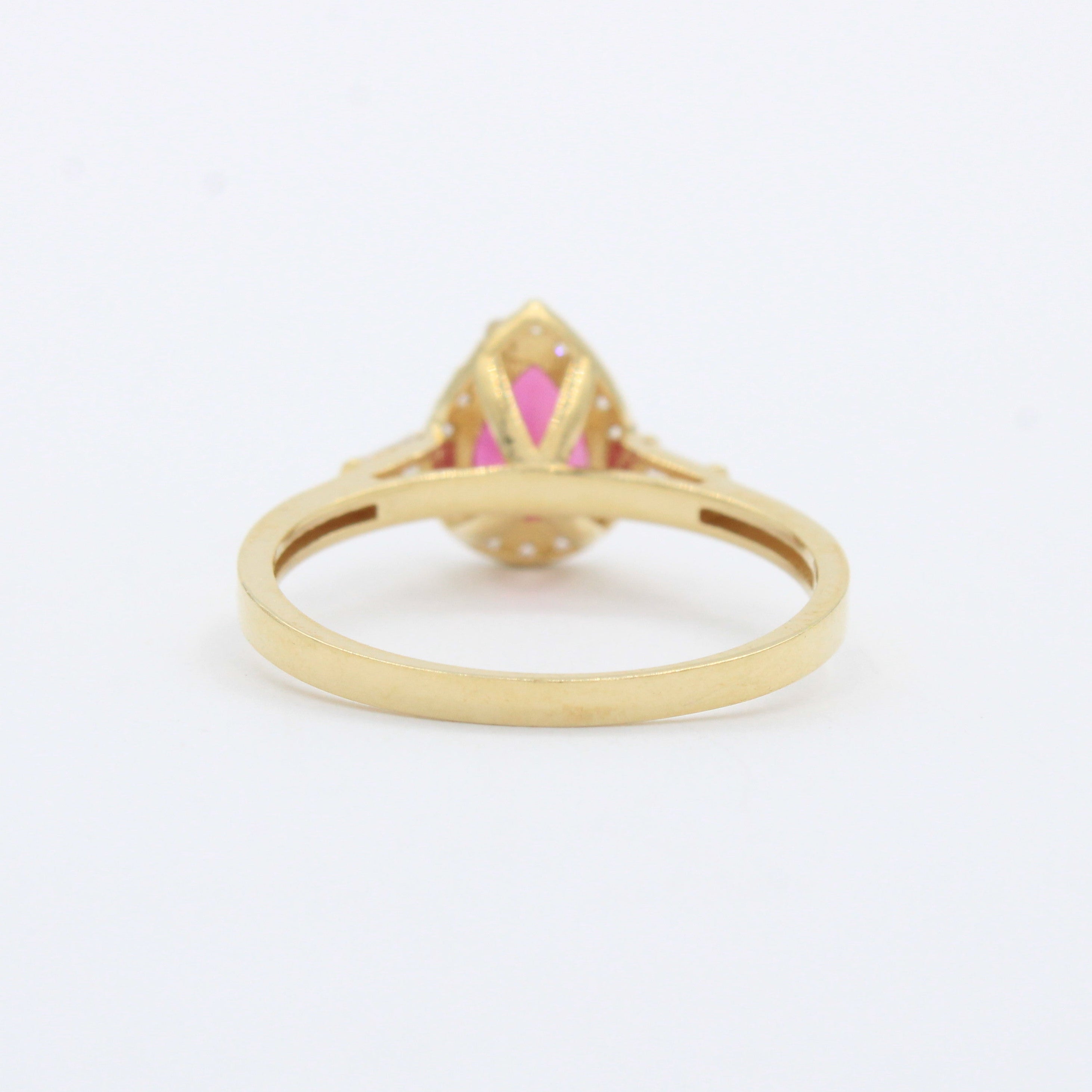 Anillo de Oro 14k Diseño Especial con Zirconia de Gota Roja mod. 10288