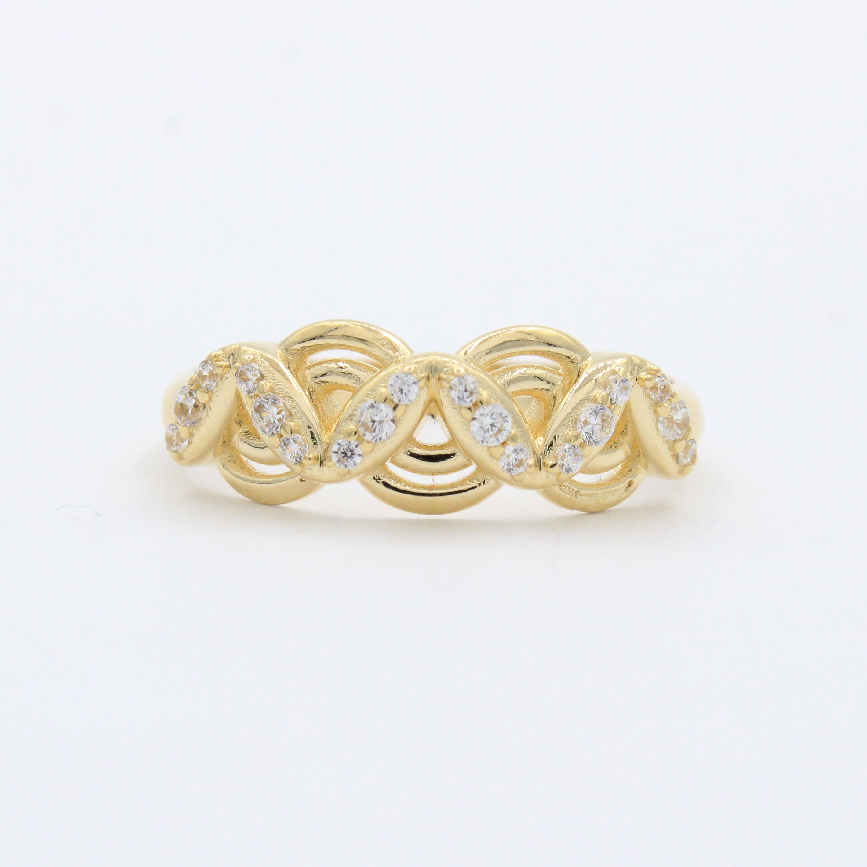 Anillo de Oro 14k con Diseño ZigZag Elegante Incrustado con Zirconias mod. 10289