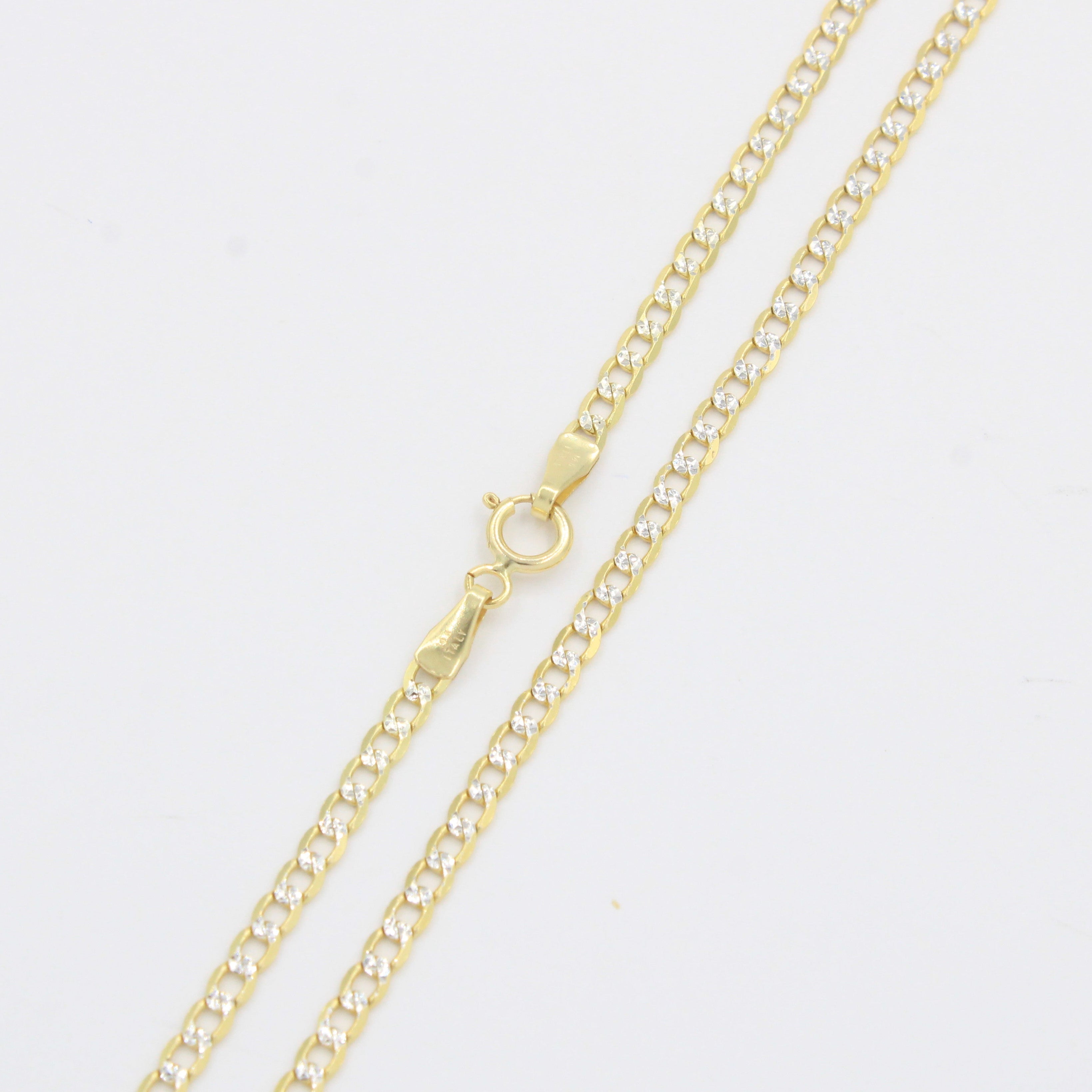 Cadena de Oro 14k Tejido Barbado Sólido con Diamantado Martillado mod. 10298