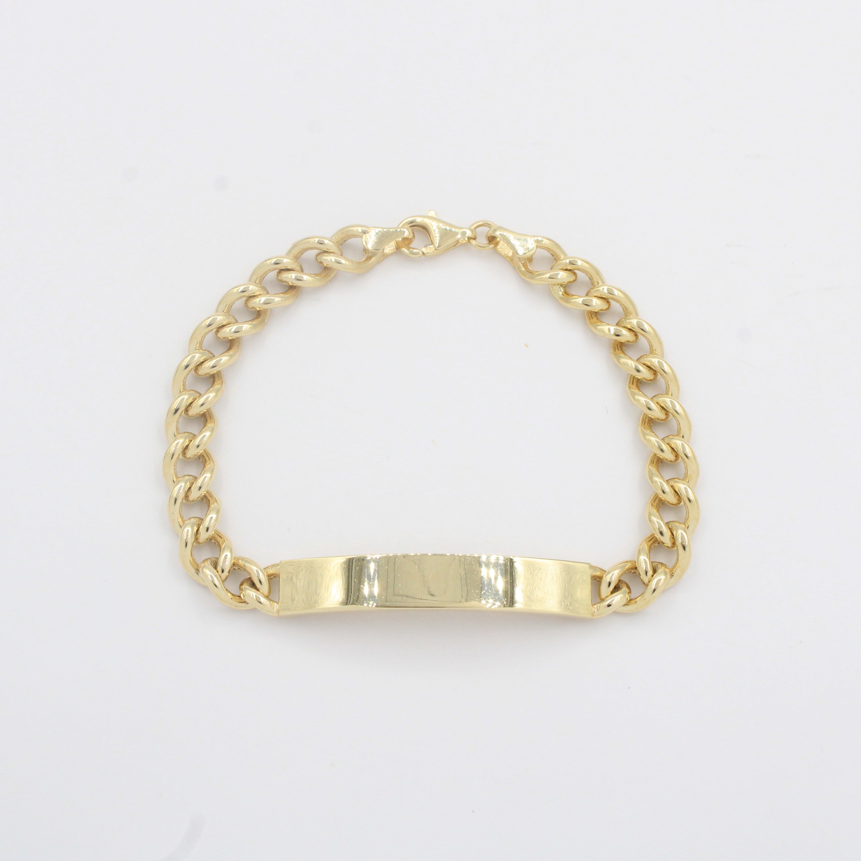 Esclava de Oro 14k Hueca de Tejido Barbado Brillante y Placa Brillante mod. 10301