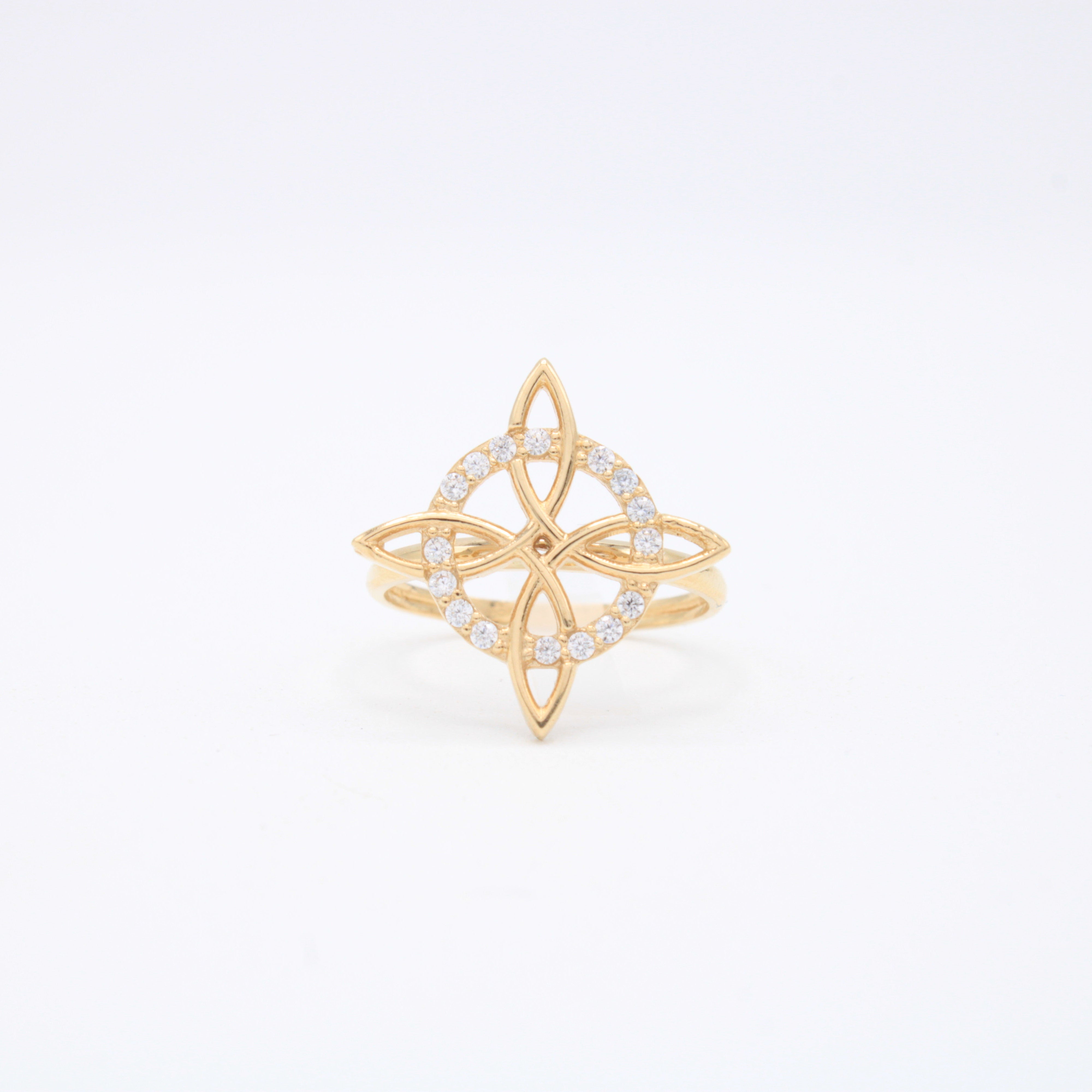 Anillo de Oro 14k Nudo de Bruja con Zirconias mod. 10854