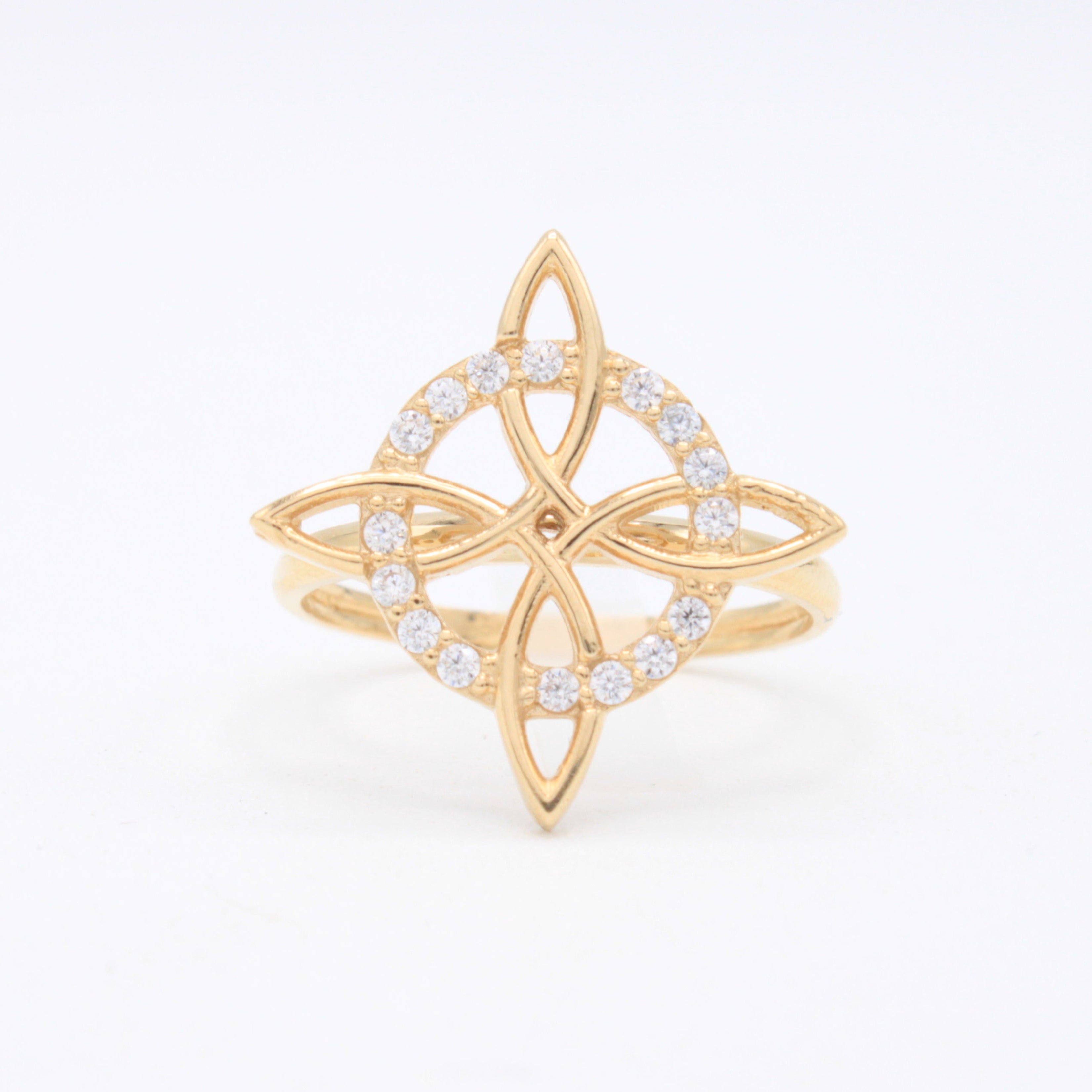Anillo de Oro 14k Nudo de Bruja con Zirconias mod. 10854