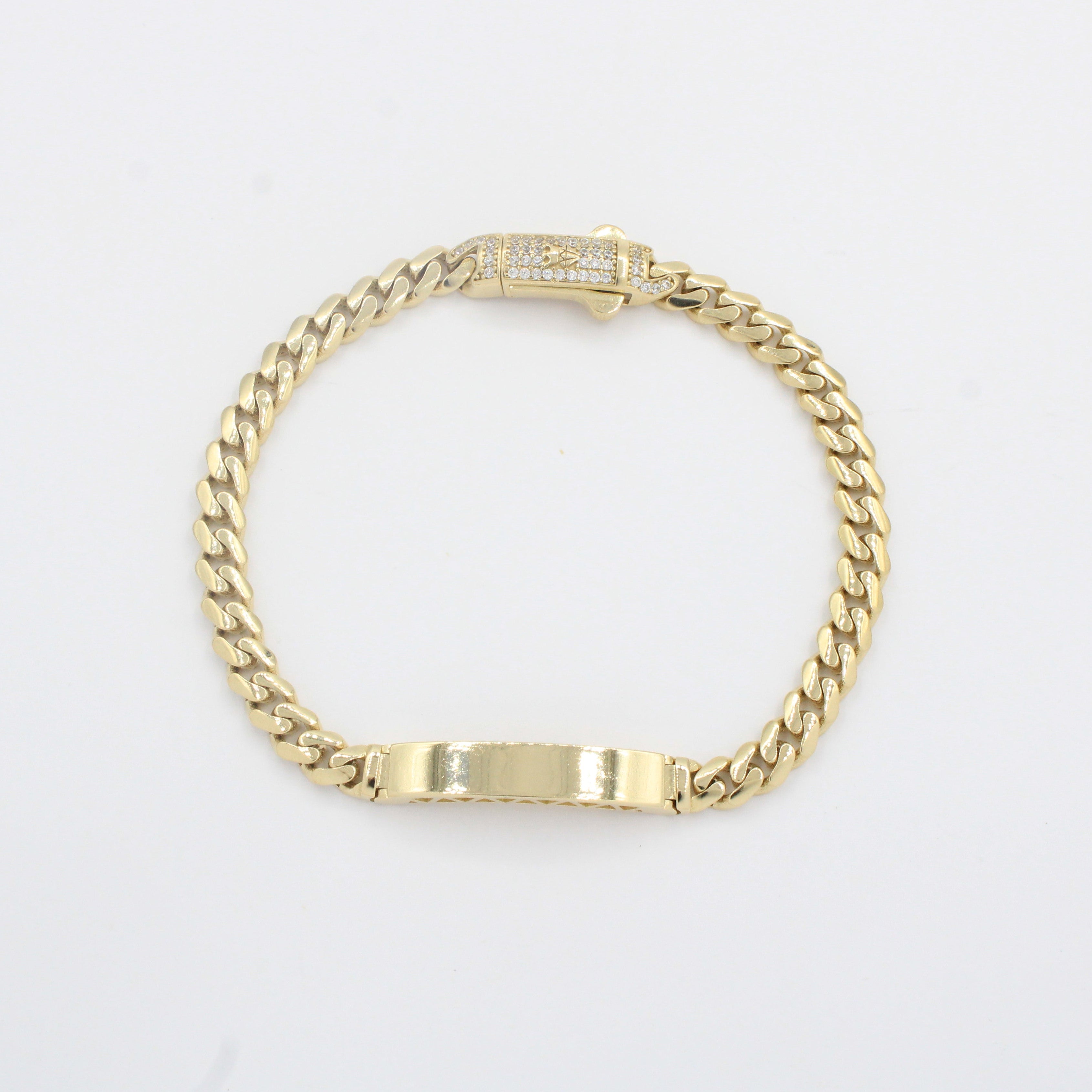 Esclava de Oro 14k Hueca de Tejido Barbado Brillante con Broche Incrustado con Zirconias mod. 10303