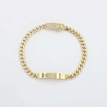 Esclava de Oro 14k Hueca de Tejido Barbado Brillante con Broche Incrustado con Zirconias mod. 10303