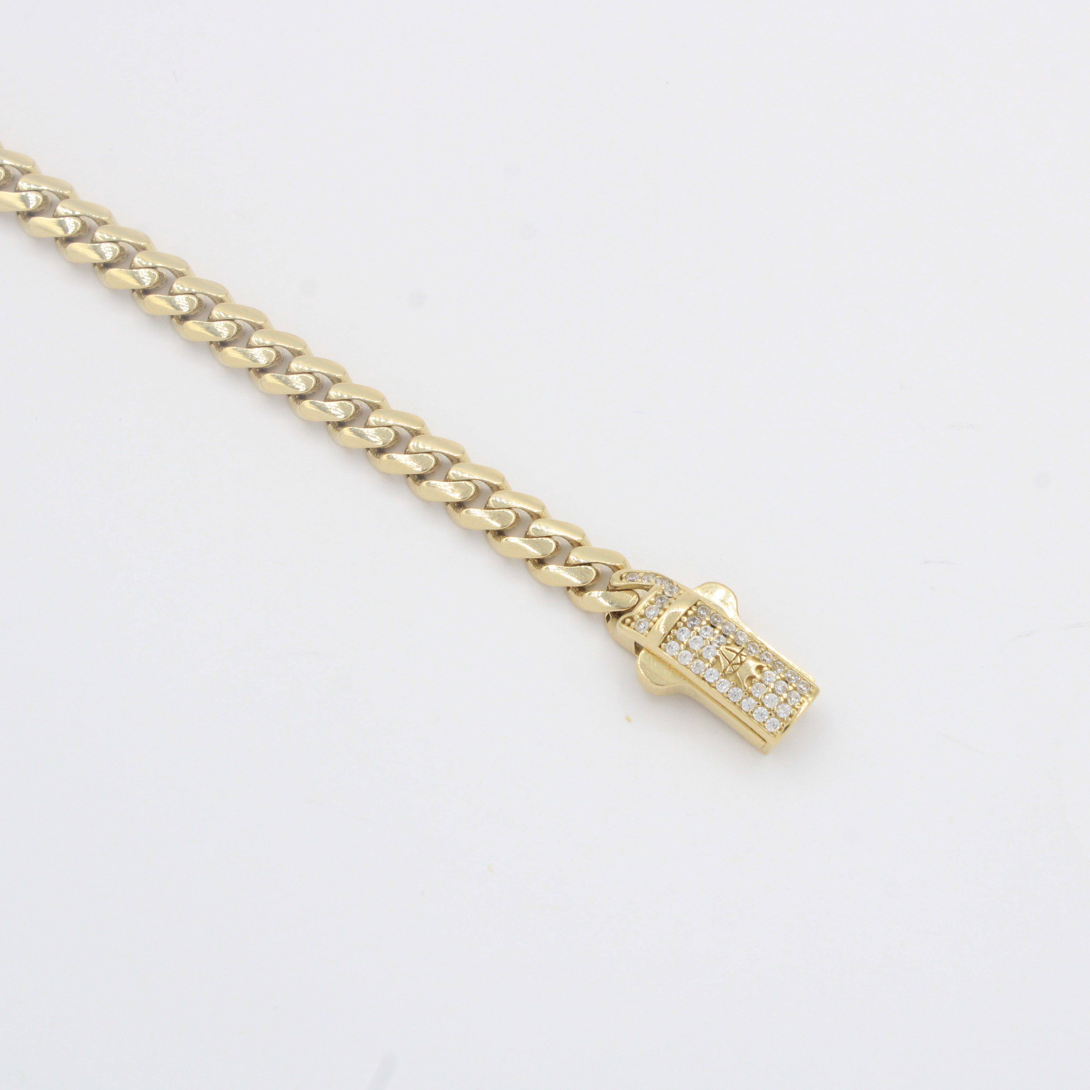 Esclava de Oro 14k Hueca de Tejido Barbado Brillante con Broche Incrustado con Zirconias mod. 10303