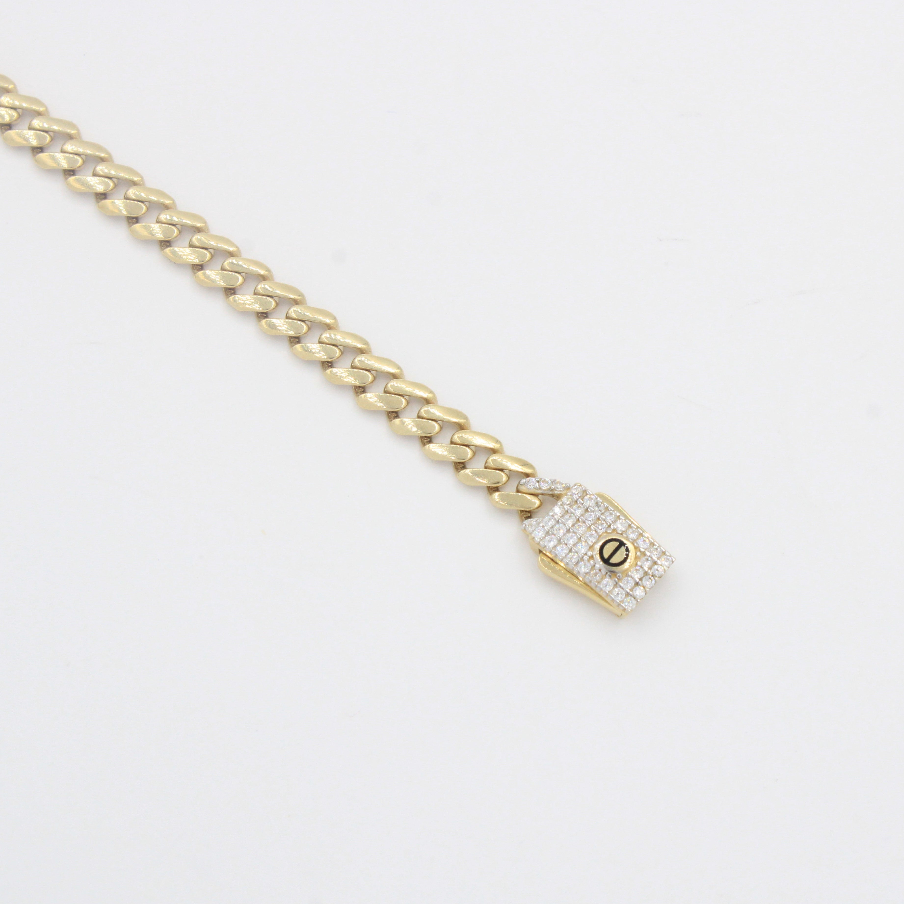 Pulsera de Oro 14k Tejido Barbado Hueco con Trébol de Onix y Zirconias Finas mod. 10304