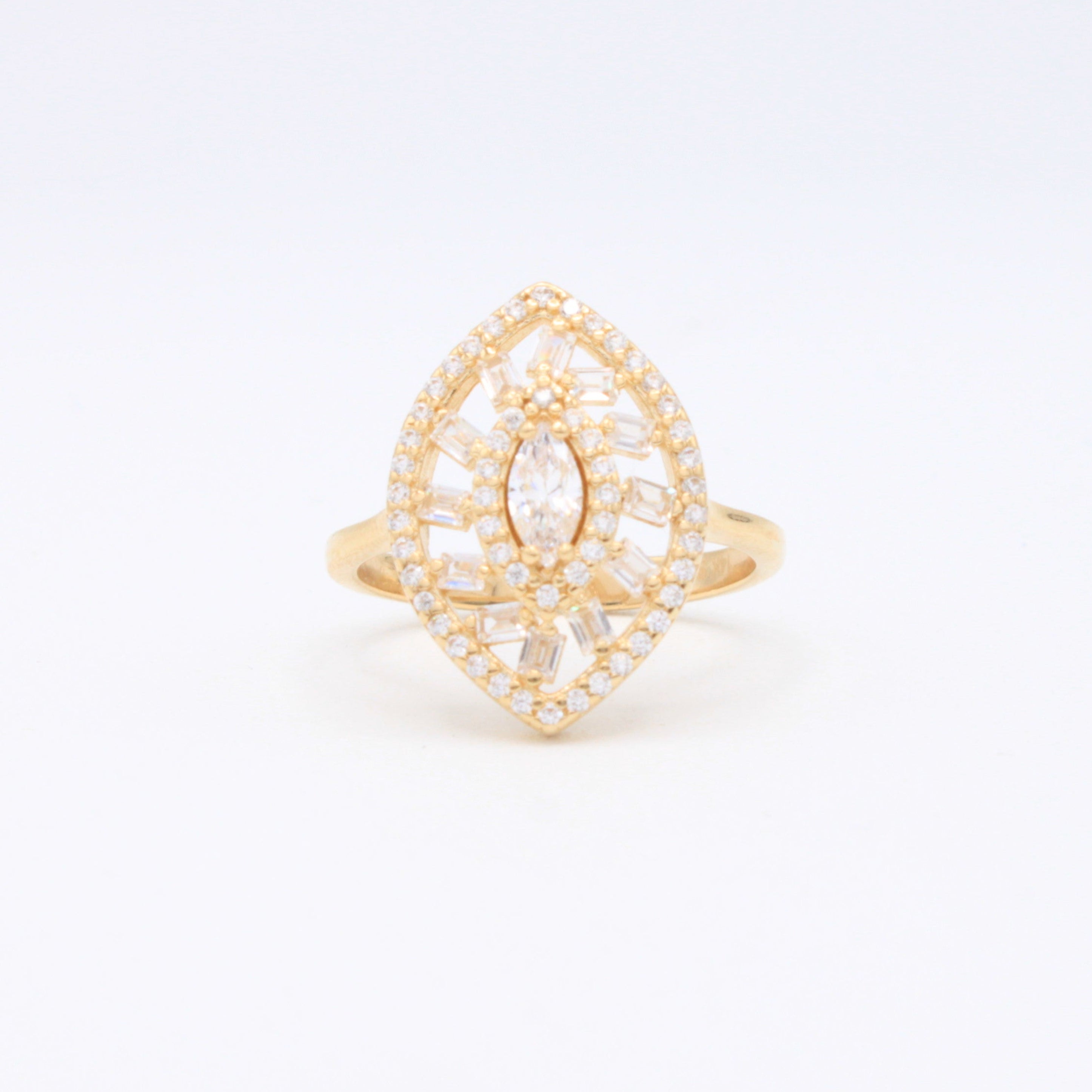 Anillo de Oro 14k Oval Elegante con Zirconias mod. 10858