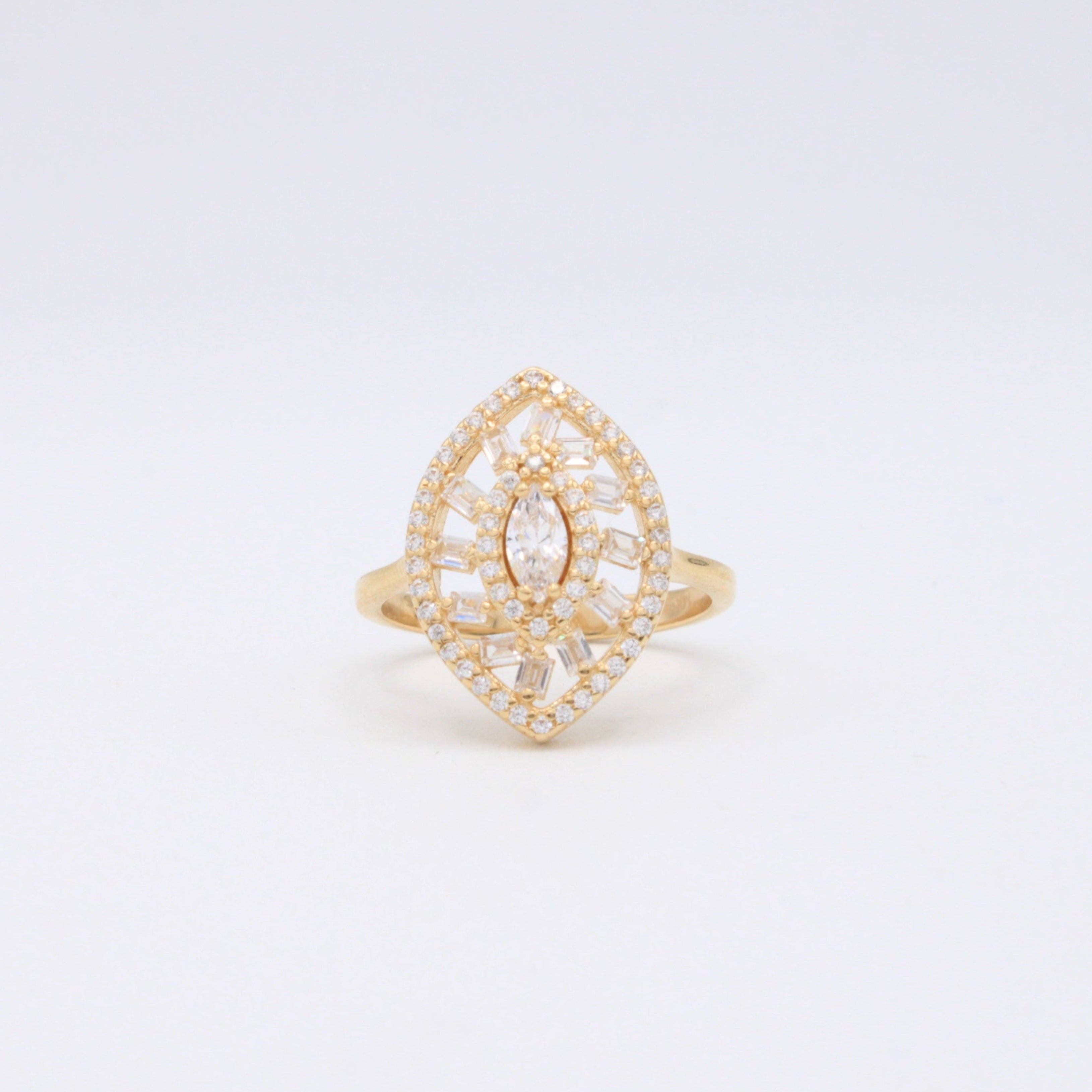 Anillo de Oro 14k Oval Elegante con Zirconias mod. 10858