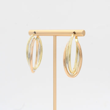 Arracada de Oro 14k Diseño Torzal de Estilo Tubular Hueco en Forma Oval Brillante mod. 10307