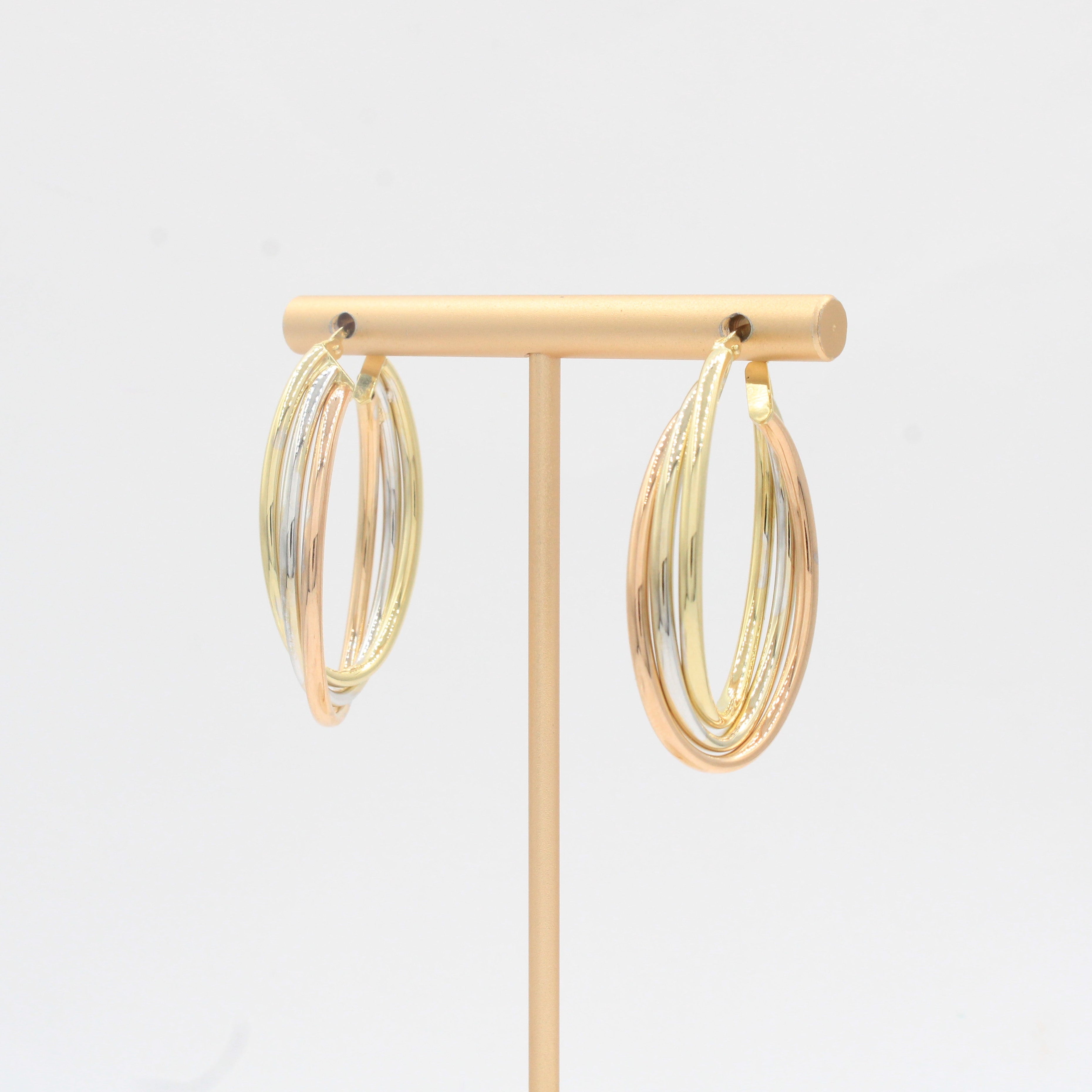 Arracada de Oro 14k Diseño Torzal de Estilo Tubular Hueco en Forma Oval Brillante mod. 10307