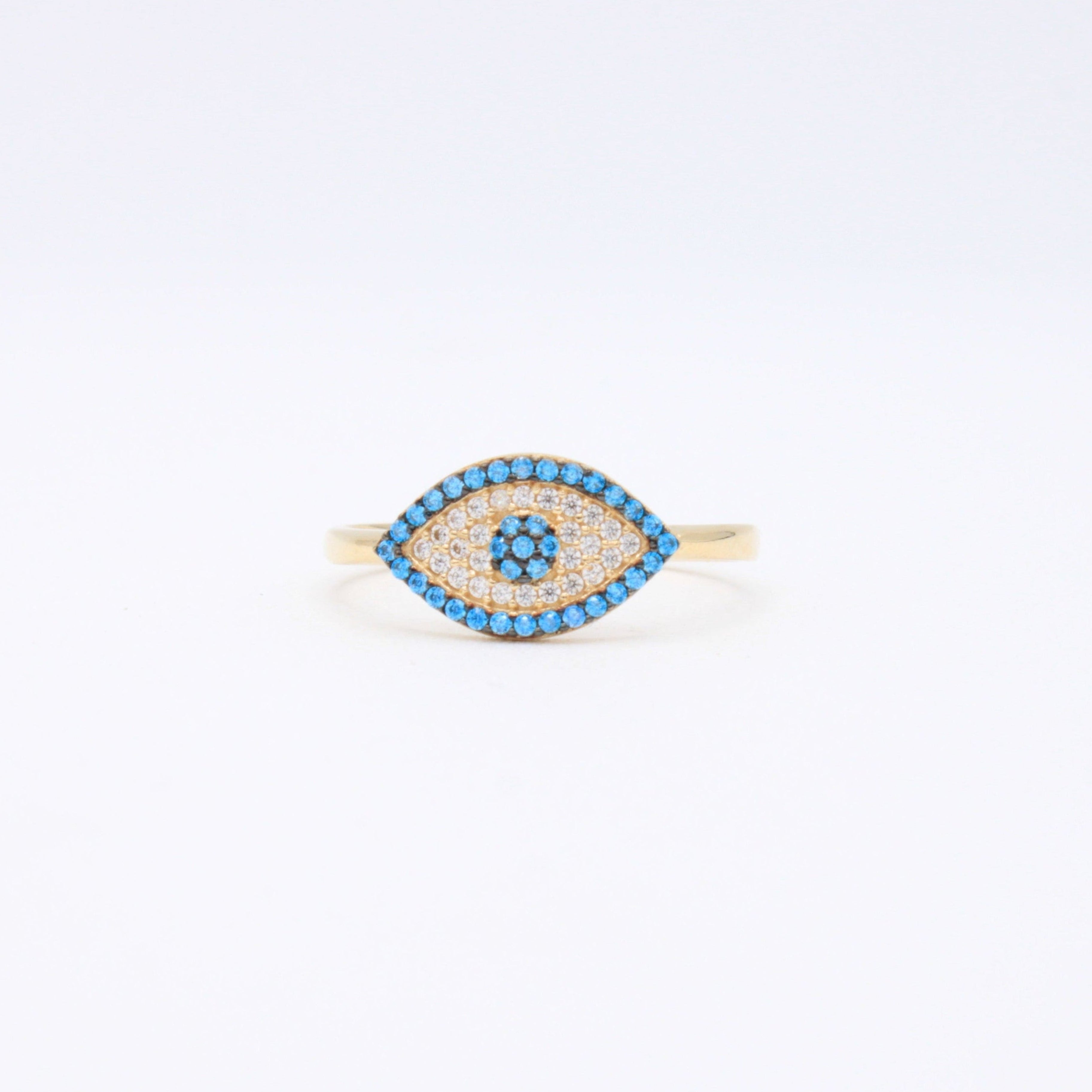 Anillo de Oro 14k Ojo Turco con Zirconias Azules mod. 10859